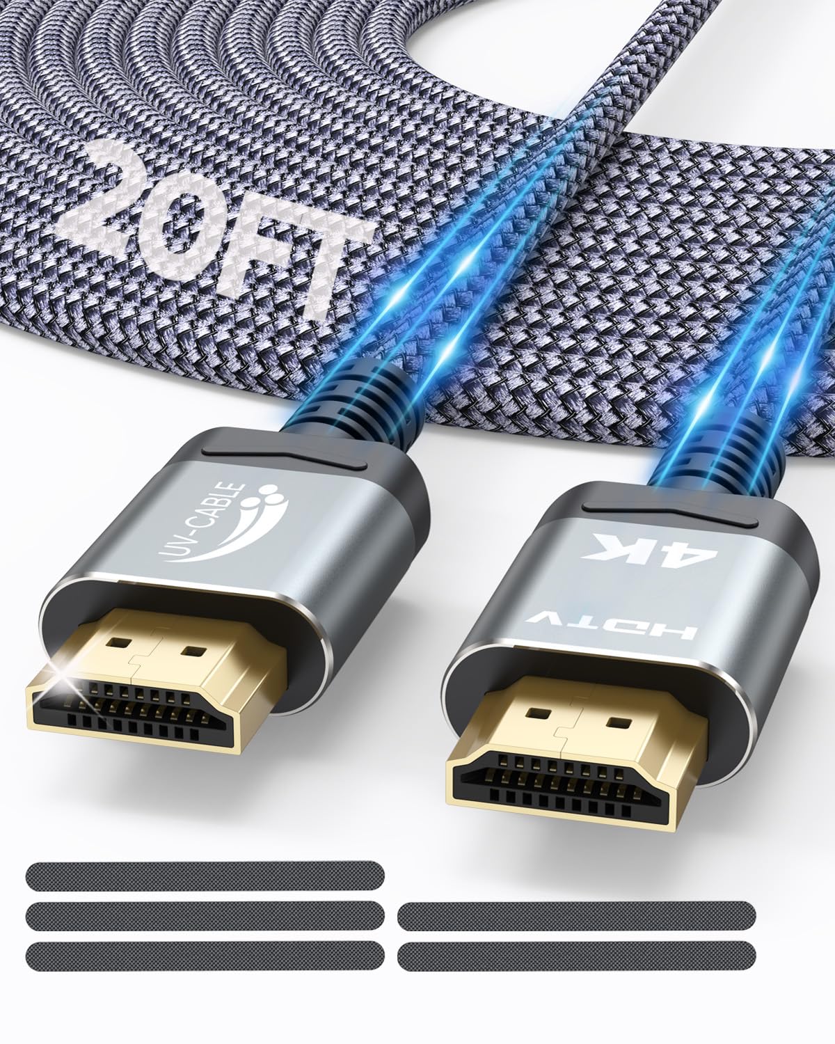 Cavi HDMI lunghi 6 m, ad alta velocità, sottile, HDMI 2.0, certificato CL3, in nylon intrecciato (fascetta riutilizzabile x 5) con 3D, HDR, ARC/eARC per HDTV, proiettore, TV, monitor, computer, casa