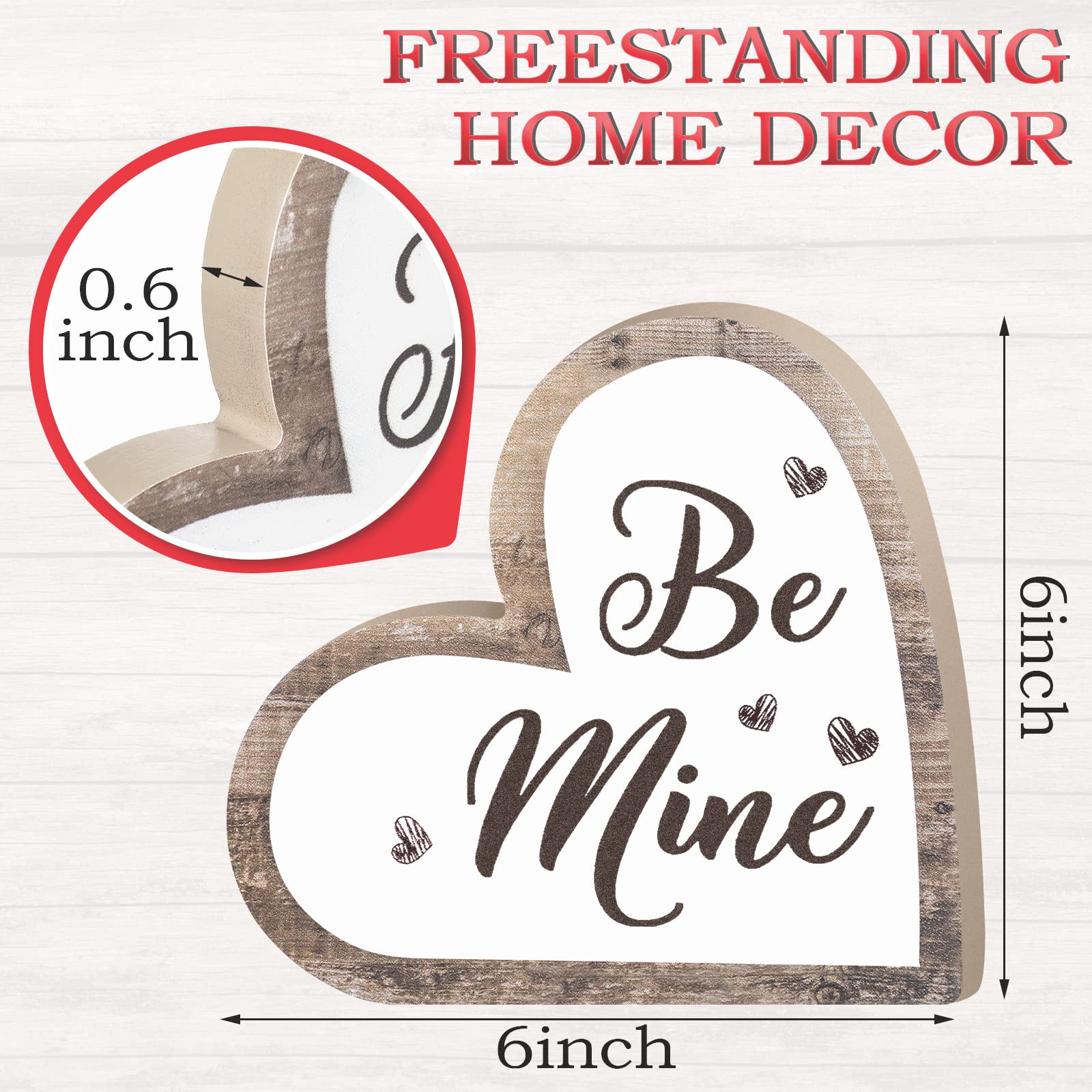 Maitys Heart Shape Wooden Table Sign Rustic Wood Love Sign Be Mine Decor Romantic Table Centerpiece Decorative Wedding Tabletop Decoration for Home Anniversary Party Favors (Classic Style)