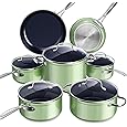 Nuwave 12 Piece Cookware Set - Duralon Blue Ceramic Non-Stick Frying Pans Saucepans Deep Sauté Pan Induction Compatible PFAS Free With Lids