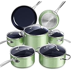 Nuwave 12 Piece Cookware Set - Duralon Blue Ceramic Non-Stick Frying Pans Saucepans Deep Sauté Pan Induction Compatible PFAS Free With Lids