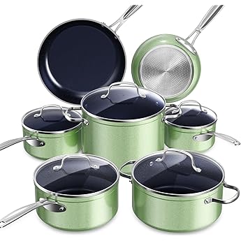 Nuwave 12 Piece Cookware Set - Duralon Blue Ceramic Non-Stick Frying Pans Saucepans Deep Sauté Pan Induction Compatible PFAS Free With Lids