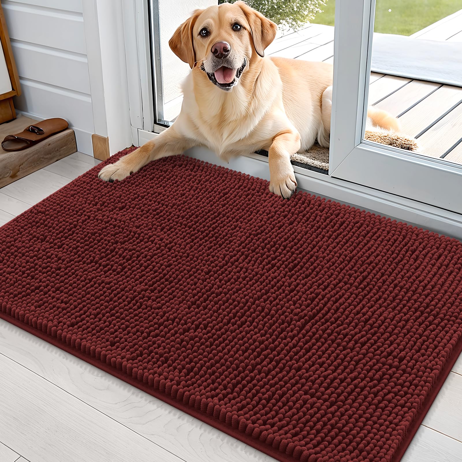 OLANLY Dog Door Mat for Muddy Paws 36x24, Super Absorbent Chenille Mud Mat