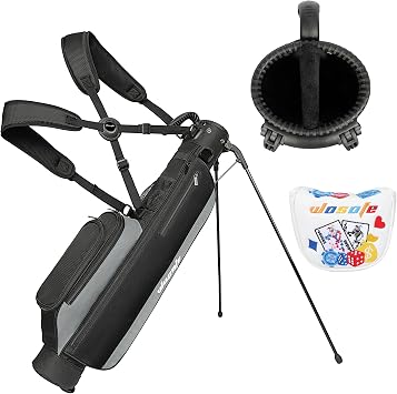 Lightweight Golf Stand Bag for Driving Range & Executive Courses, 2/3 Way Divider Sunday Carry Bag with Auto-Pop Stand, 5 Pockets & Ergonomic Straps, Includes Premium Putter Cover 6-7 Clubs