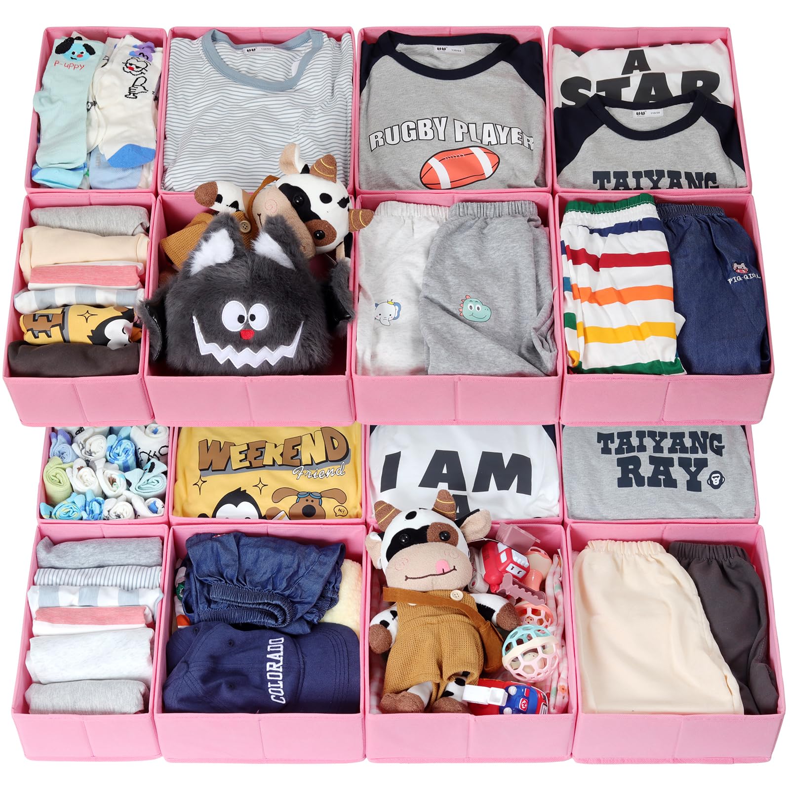 ORLISA 8-delige set kledingkast-organizer voor kleding, opvouwbare stoffen opbergdoos kast, grijs opbergsysteem kledingkast voor babykleding
