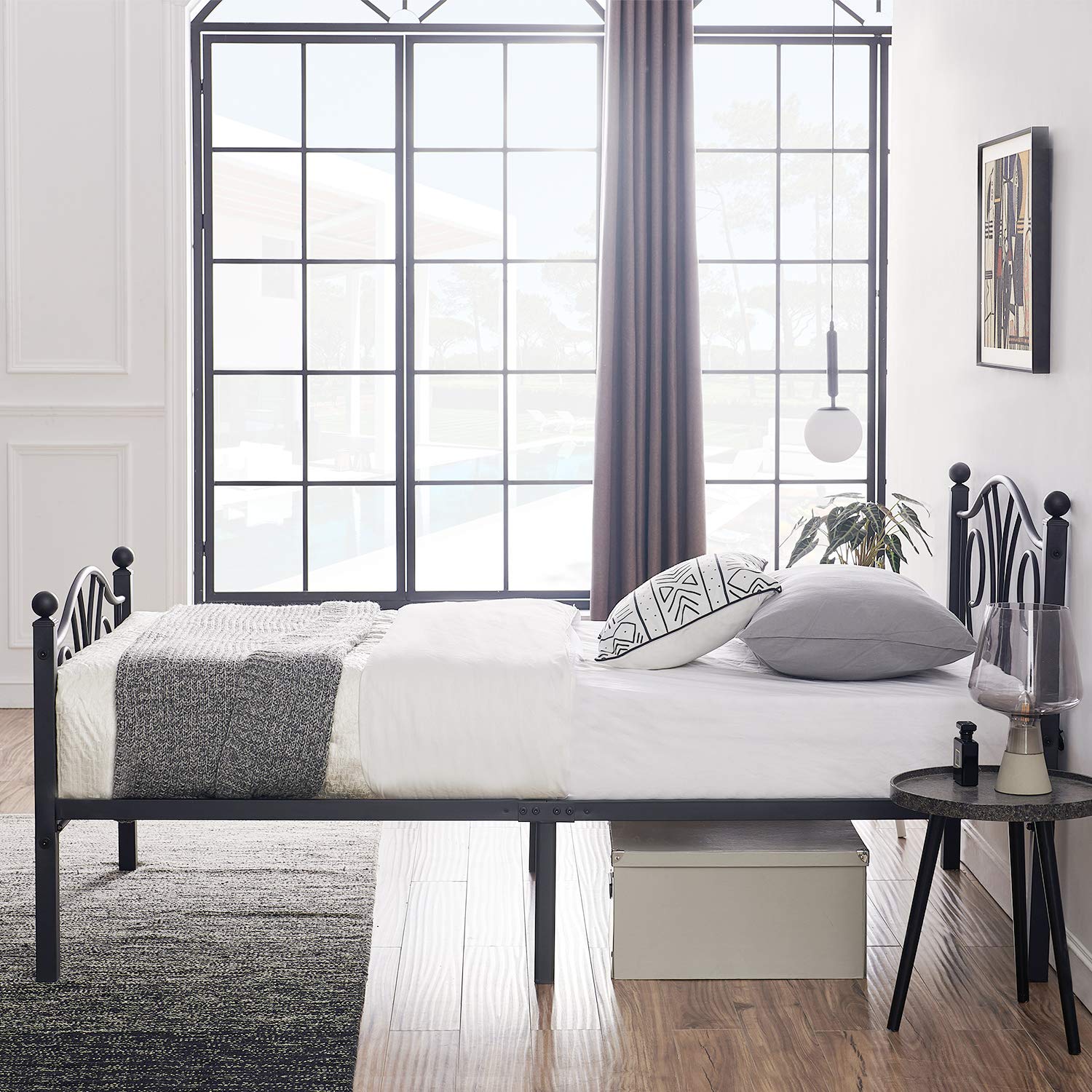 VECELO Metal Platform Bed Frame/Mattress Foundation with Deluxe Headboard & Footboard, No Box Spring Needed, Heavy Duty & Easy Set up - Black (Twin) …, (KHD-YT-T18)