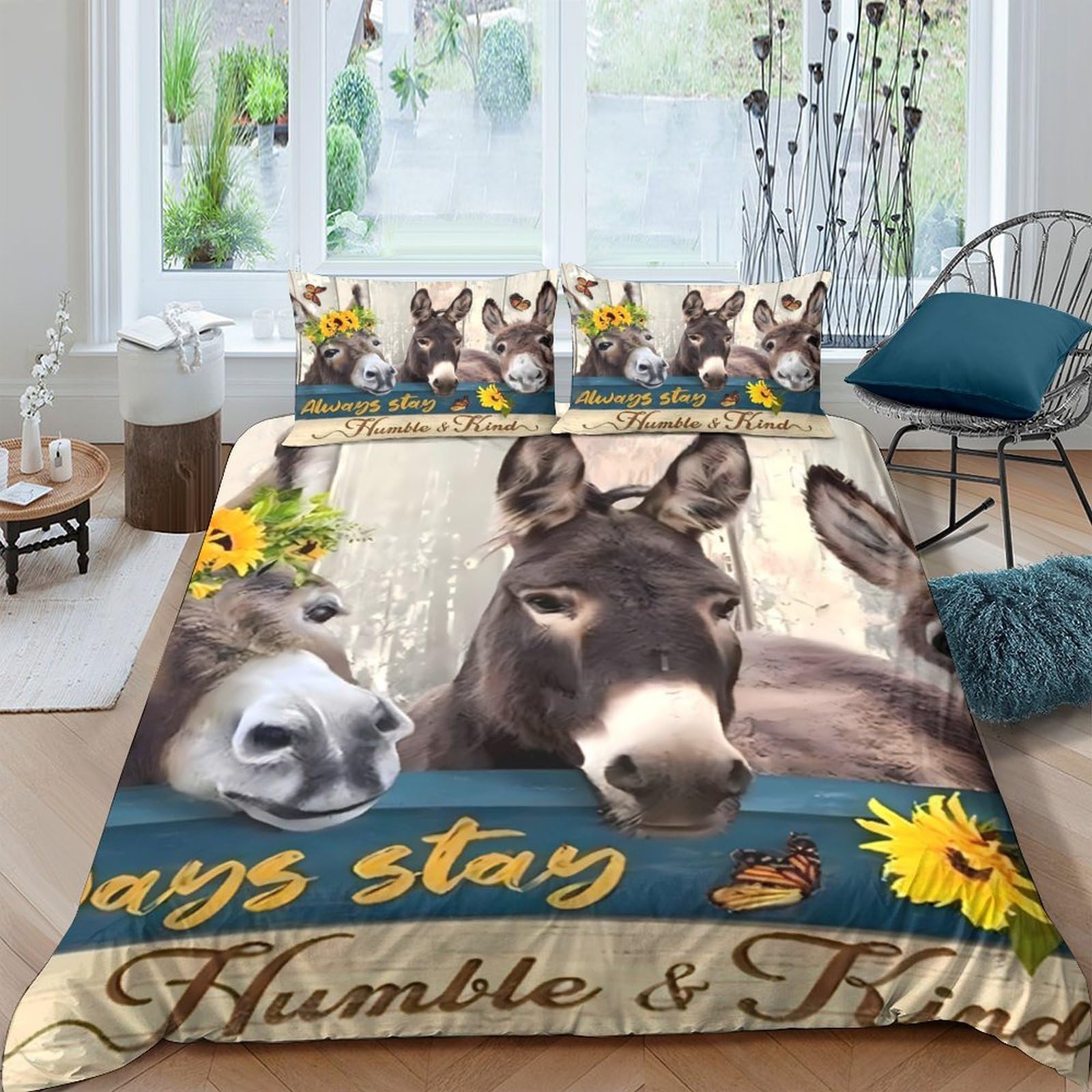 Ctjqhvkz Style-9 3D Printed Donkey Sunflower Fitted Sheet Microfiber Soft Animal Farmhouse Mattress Cover For Bedroom Guestroom Decor Single（135X200cm）