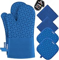 Vista 8 de KEGOUU Juego de 6 manoplas para horno y soportes para ollas, guantes para horno de cocina, resistentes al calor, 500 grados, extra largos