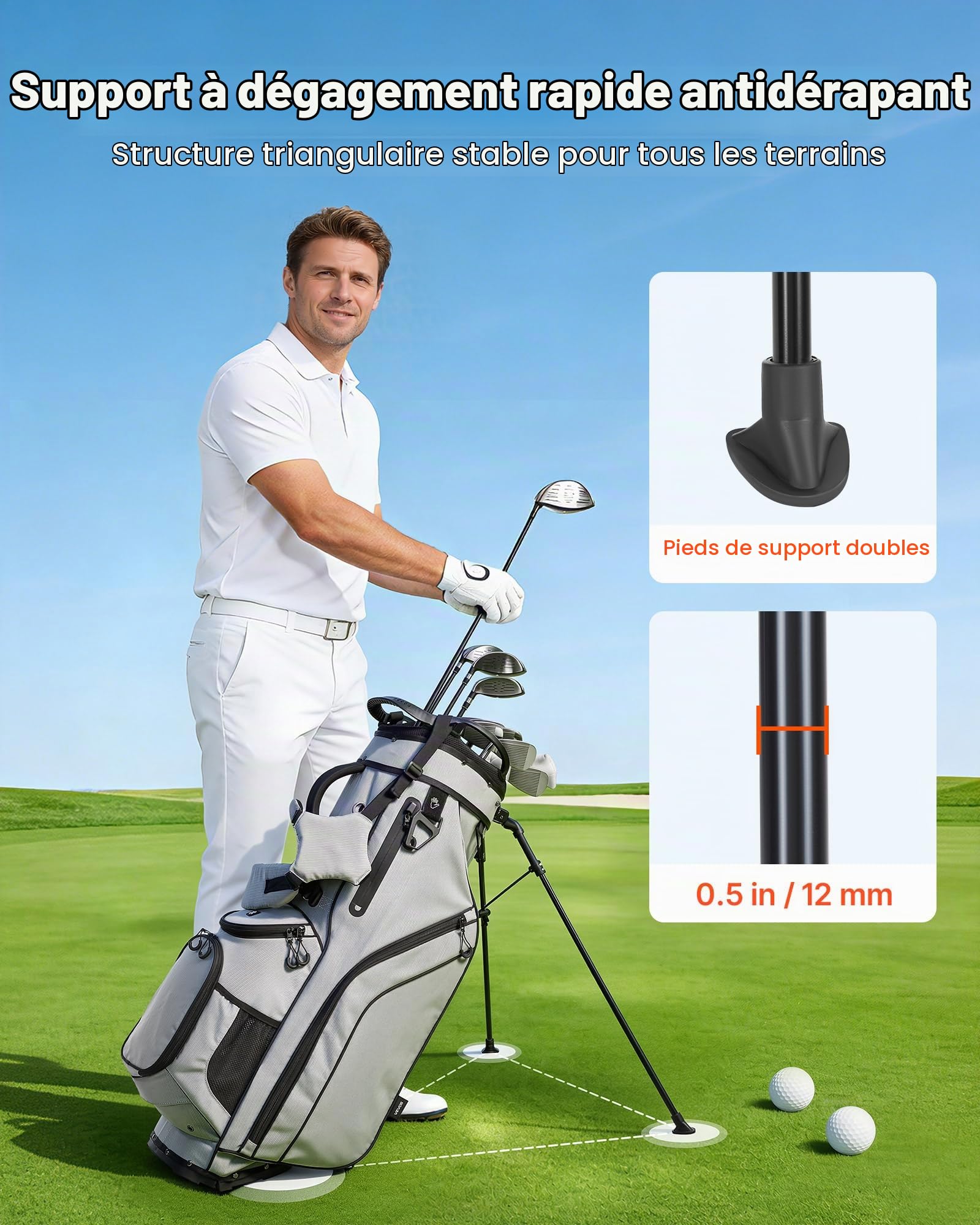 VEVOR Sac de Golf pour Chariot Voiturette, Sac de Clubs de Golf Trépied 14 Compartiments Supérieurs, pour Golfette Golfeurs, en Polyester Léger, avec Séparateur Pleine Longueur, Double Bandoulière