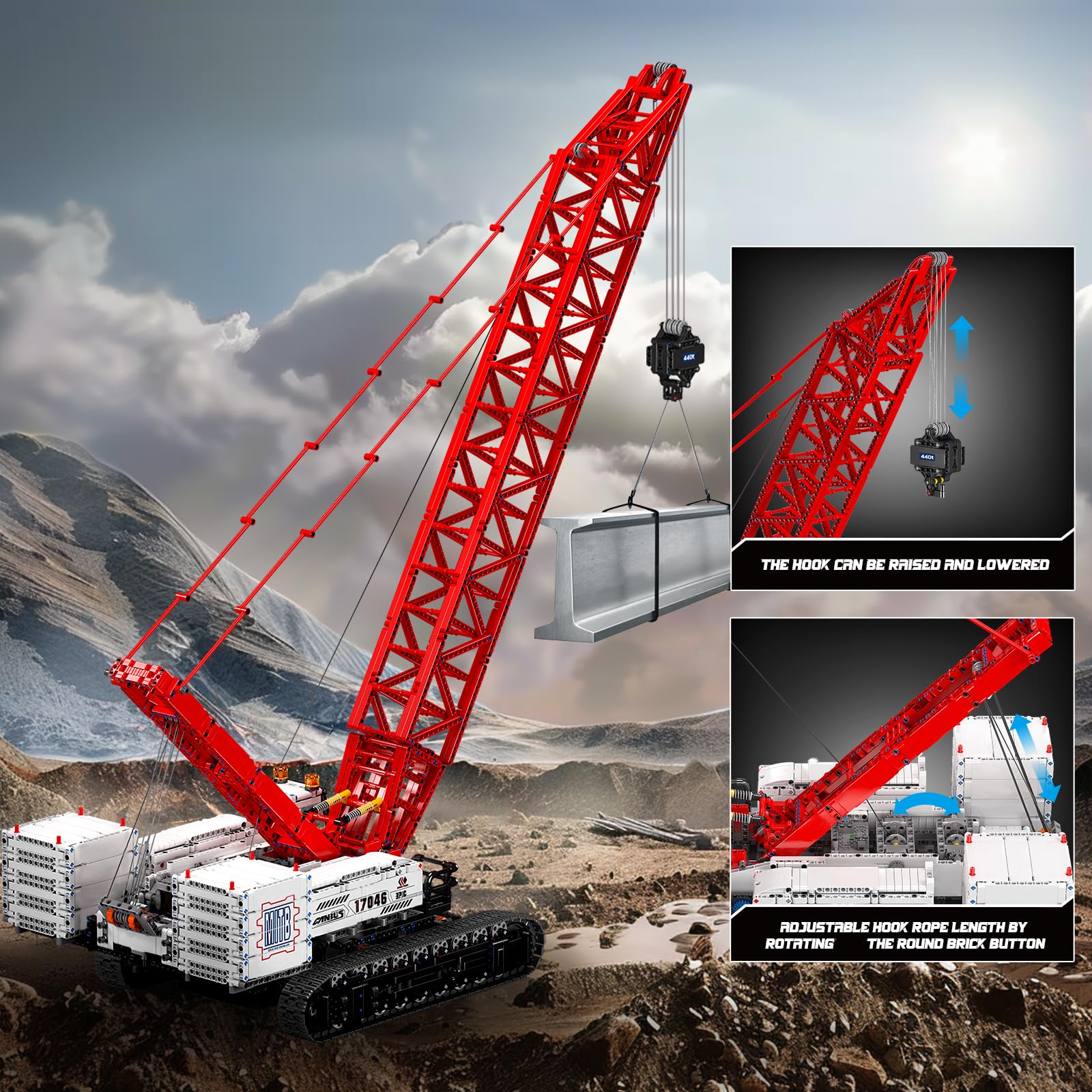 Mould King 17046 Modèle Technique de Grue, 4494 pièces Kit de Grue sur chenilles télécommandée, kit de modèle avec 5 Moteurs, et Application Dual Control
