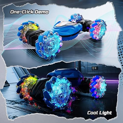 Miniatura 7 de Holyton Auto de acrobacias RC con detección de gestos con cuerpo mágico que cambia de color y luces frescas y música, control remoto y de gestos,