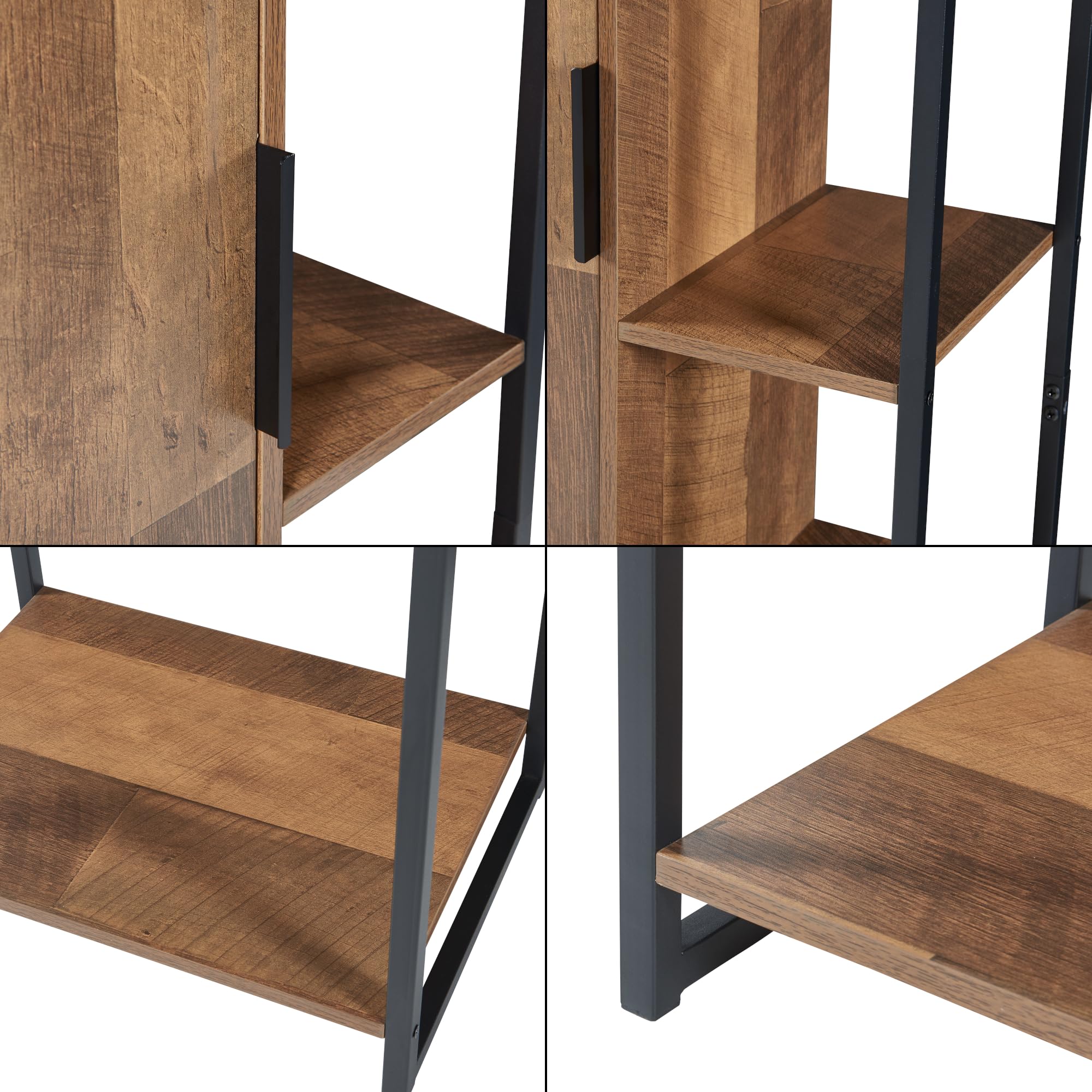 [en.casa] Mobile a Colonna per Bagno Armadio Alto Stretto con Anta e Ripiani Arredo Bagno 165 x 42,5 x 30 cm Nero/effetto Legno Intarsiato color Noce
