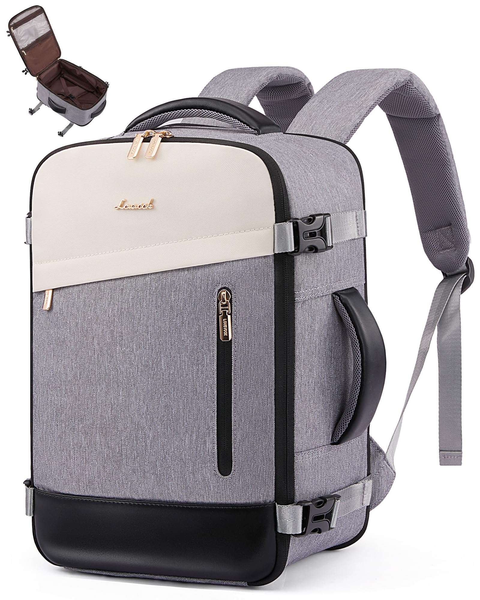 LOVEVOOK Ryanair Handgepäck 40x30x20, 24L Travel Handgepäck Rucksack für Damen, Erweiterbares Design, Ryanair Rucksack, Reiserucksack Cabin Bag für Eurowings, Wizz Air - Grau
