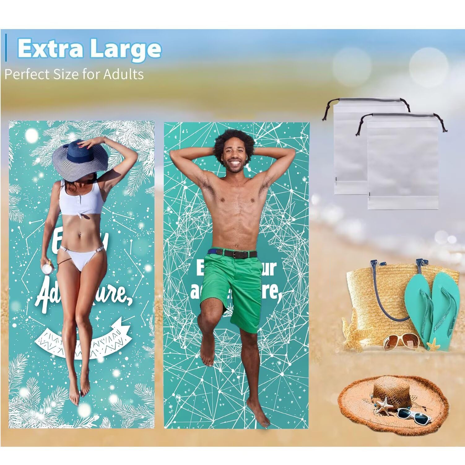 Telo Mare Microfibra Grande - 90 x 180 cm Telo Mare 2 Pezzi, Antisabbia, Asciugatura Rapida, Ultra Assorbente, Estate Spiaggia Asciugamani Bagno Asciugamano Microfibra, Donna Regali (semplicità) m-540