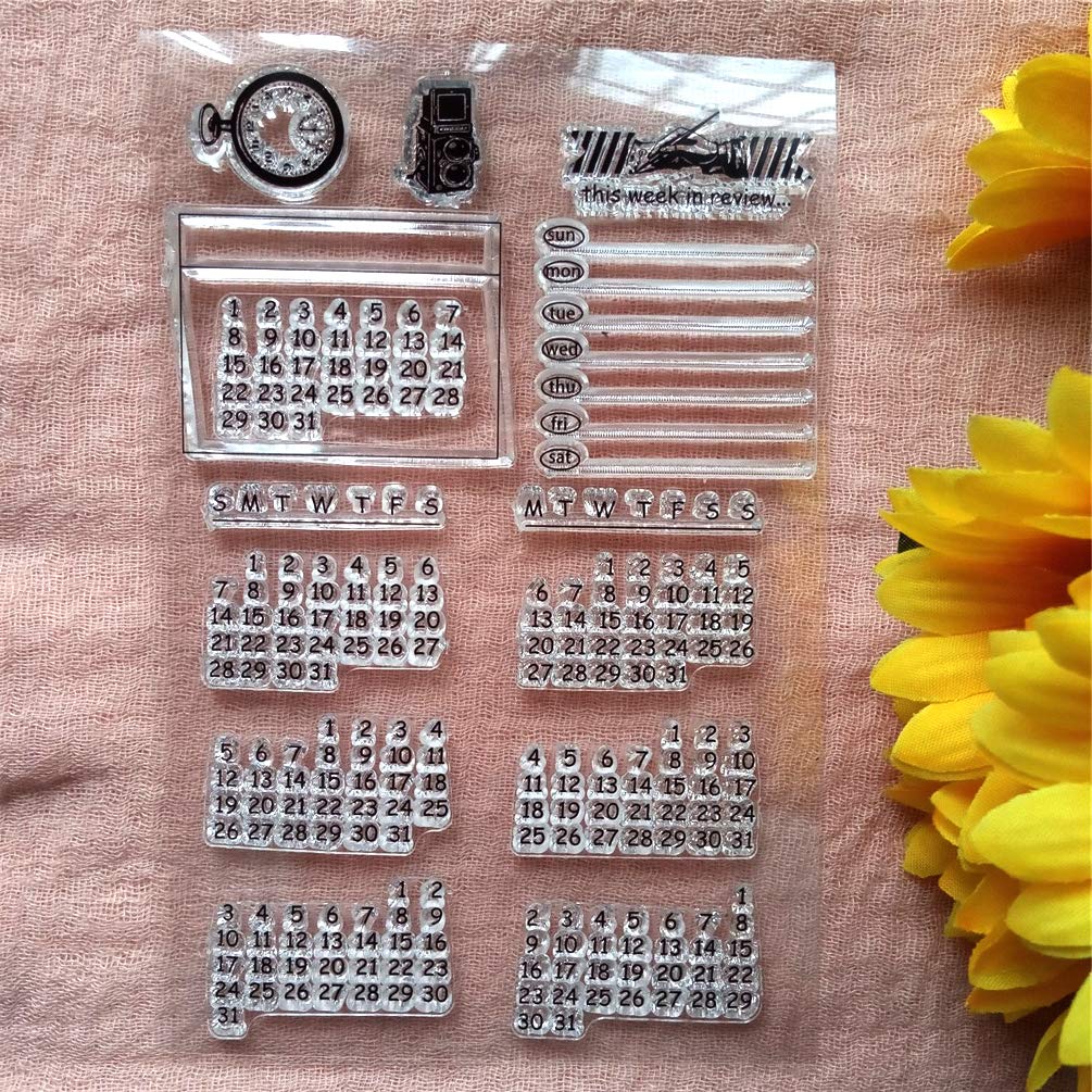GAWEI Calendar Week Month Clear Stamps for Card Making and DIY Scrapbooking Transparent Stamps Silicone Stamps Photo Album Decorative