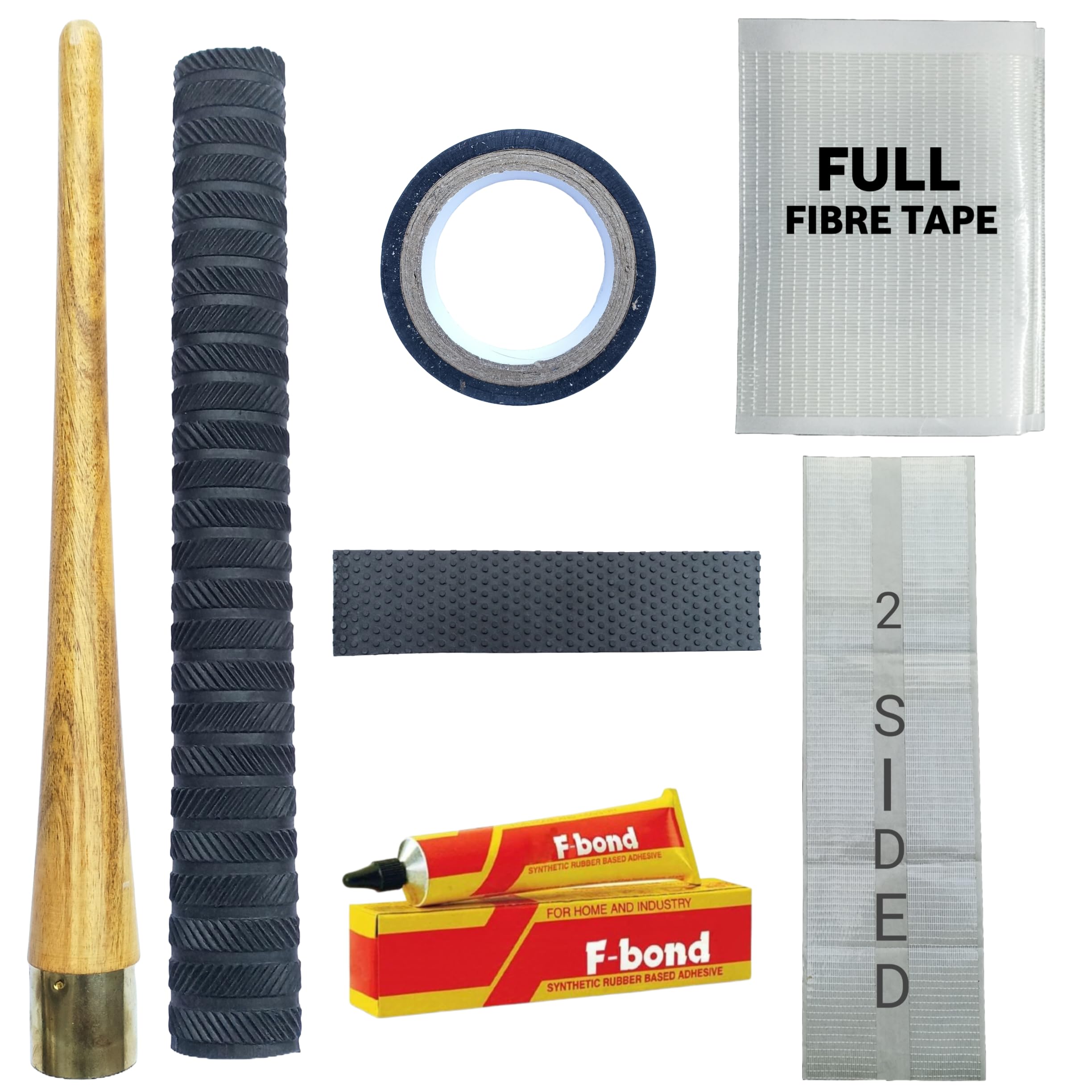 Rai & Gen 6-in-1 Bat Maintenance Combo Kit - Grip Cone, Bat Grip, Toe Guard, Bat Tape, Adhesive, 1 Pices Full Fibre & 1 Pices 2-Sided Fiber Tape Sheet for Anti-Scuff & Anti-Crack Protection (Black)-image-1