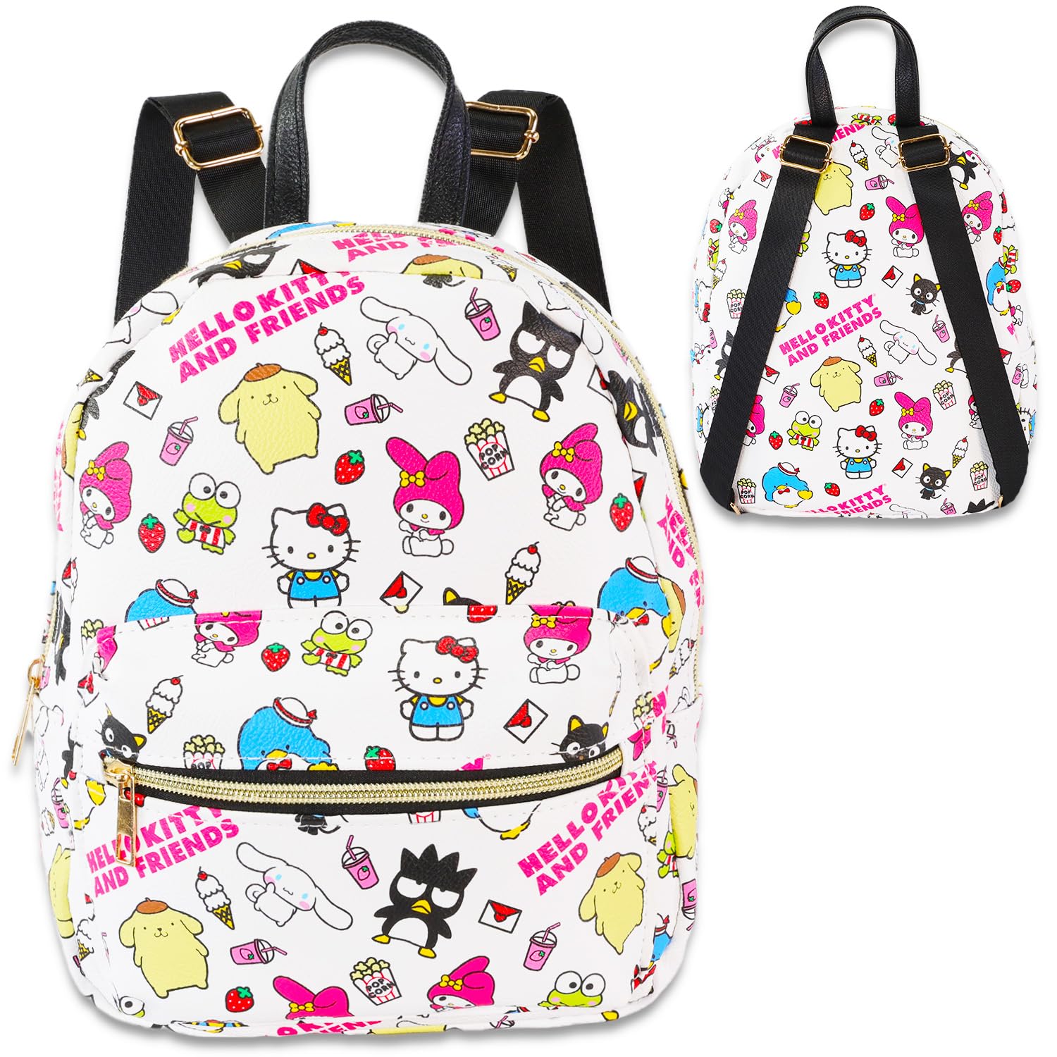 Hello Kitty and Friends Mini zaino da donna - Zaino Hello Kitty in ecopelle da 25,4 cm con tasca frontale e segnalibro | Hello Kitty zaino piccolo bundle, Multicolore, Hello Kitty MIni Backpack for