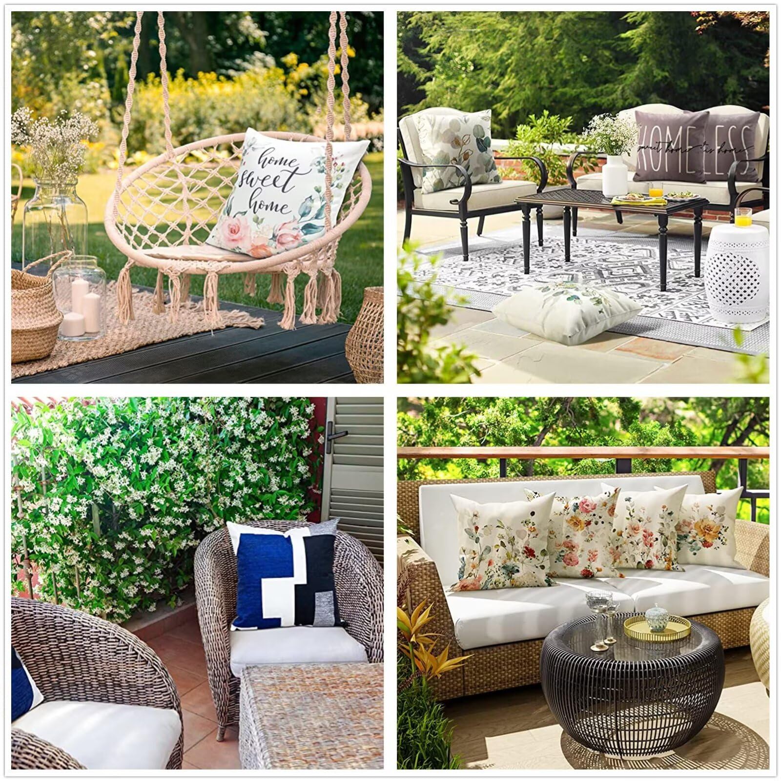 Fundas de Cojín Guirnaldas navideñas 60x60cm Poliéster Suave Primavera Verano Cojines Decorativos para Sofá Cama Hogar Juego de 4 para Patio al Aire Libre, Jardín, Sala de Estar Decor h-468