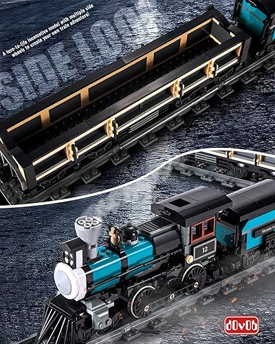 Miniatura 5 de dOvOb TH10 Kit de construcción de tren de vapor con pista de tren, locomotora de vapor coleccionable, juguetes de ingeniería para niños y adultos