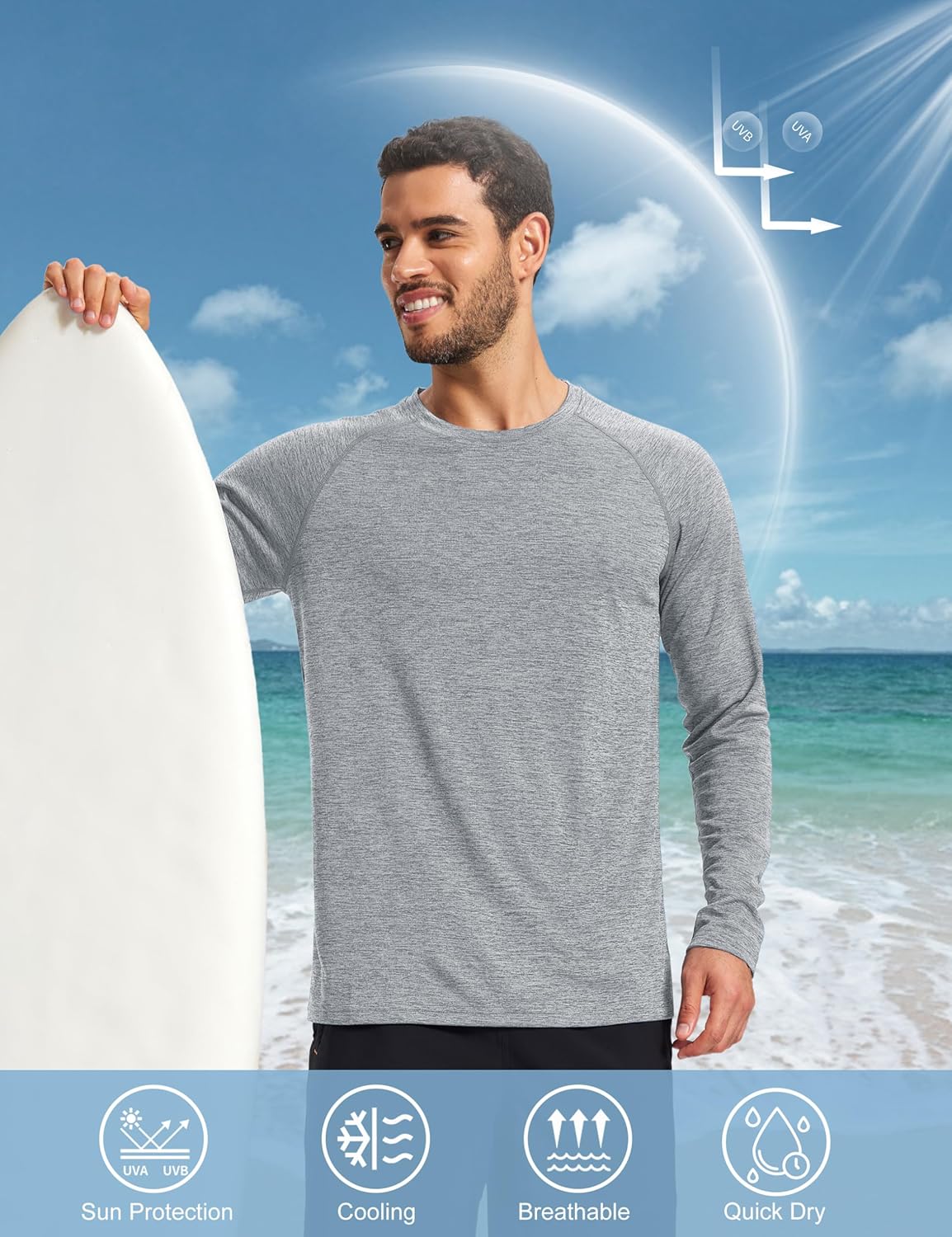 MAGCOMSEN Men's Long Sleeve Shirts UPF 50+ Sun Protection Dry Fit Shirts Athletic Fishing Hiking Workout Rash Guard - Image 3