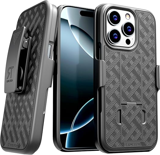 Designed for iPhone 16 Pro Case with Belt Clip Holster - Kickstand Cover Phone Case - Black