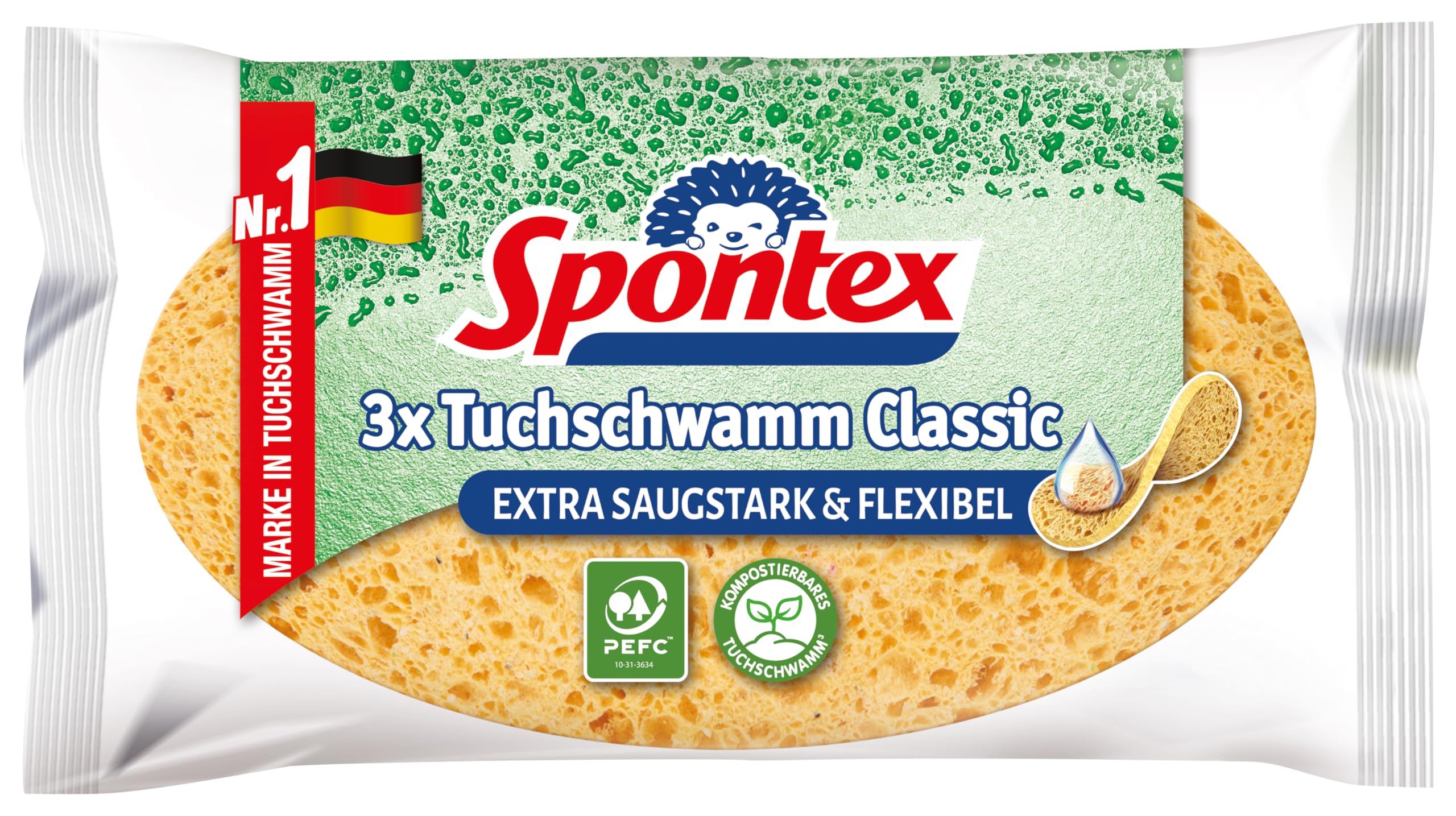 Spontex Gąbka z tkaniny Classic, super chłonna gąbka, uniwersalne zastosowanie (1 x opakowanie 3 szt.)