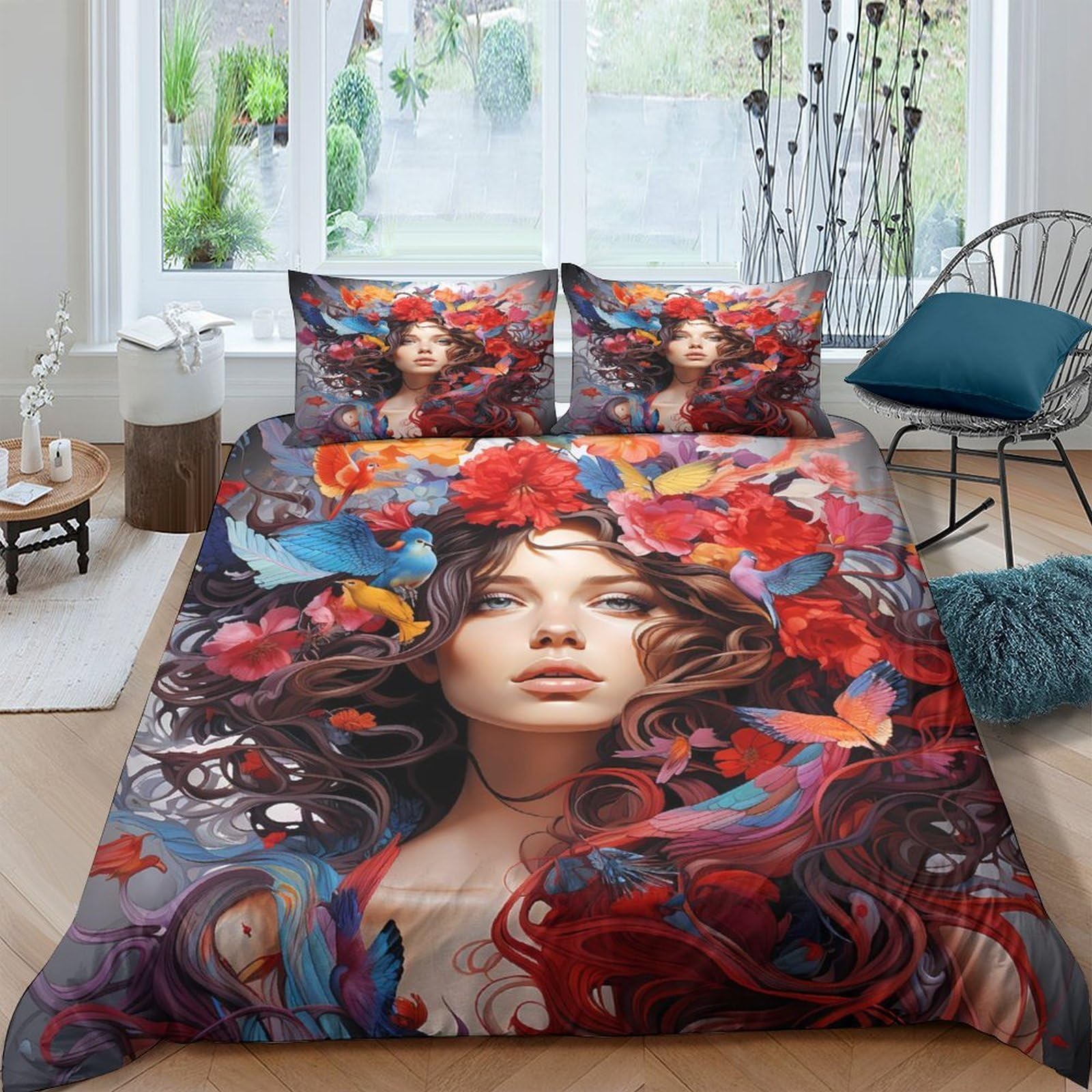 Ctjqhvkz Style-10 3D Printed Artistic Woman Fitted Sheet Microfiber Soft Colorful Abstract Bed Cover For Bedroom Dorm Mattress Decor Single（135X200cm）