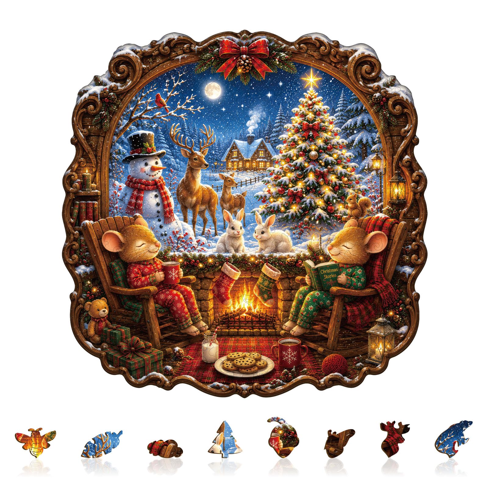 Puzzles en bois pour adultes, Snowy Wonder Puzzle de Noël 34 x 34 cm 275 | Pièces uniques en forme d'animal - Puzzle amusant - Cadeau de Noël et d'anniversaire pour homme et femme - Jeu de famille