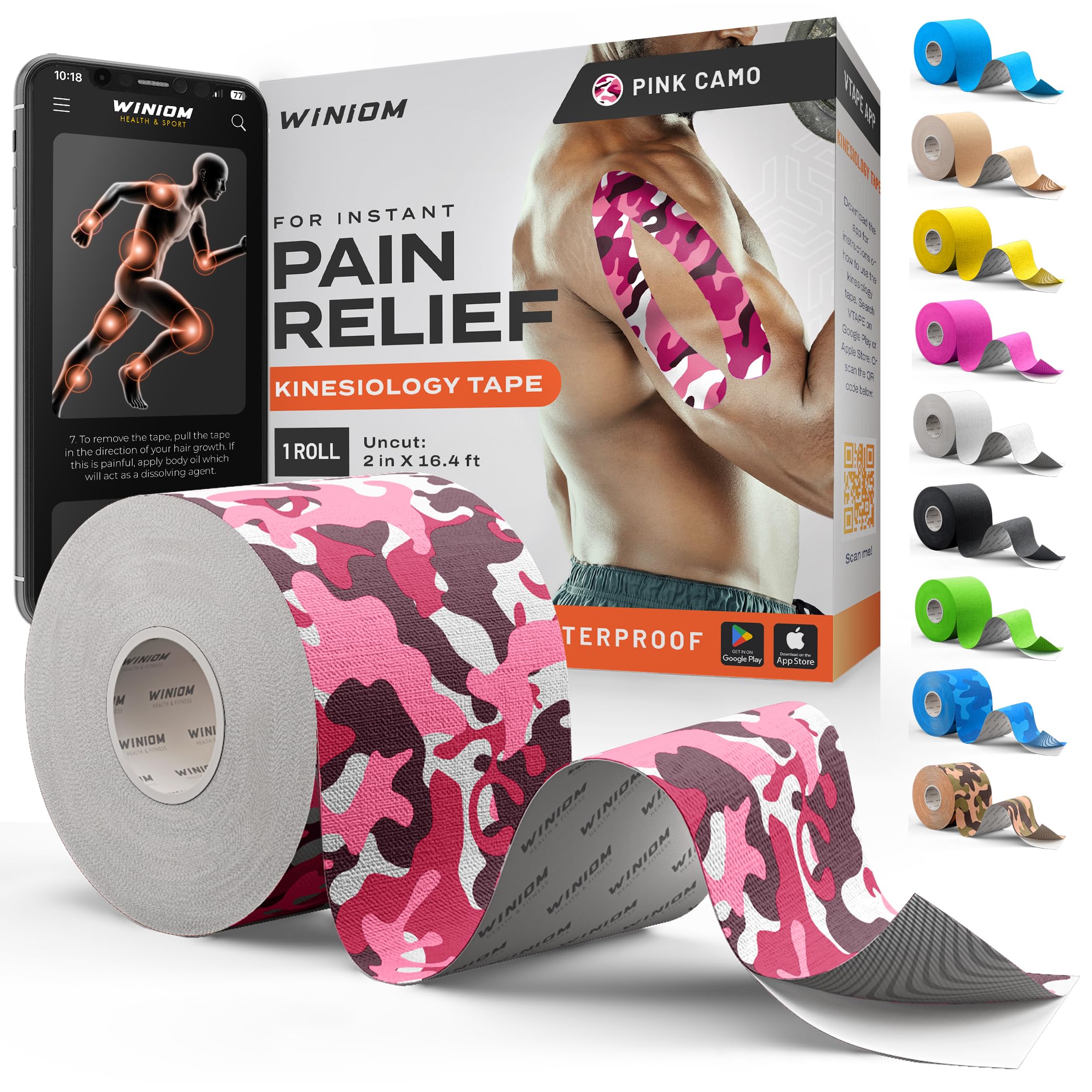 Kinesiology Tape - Waterproof Athletic Tape, Uncut Roll 2"x16.4ft