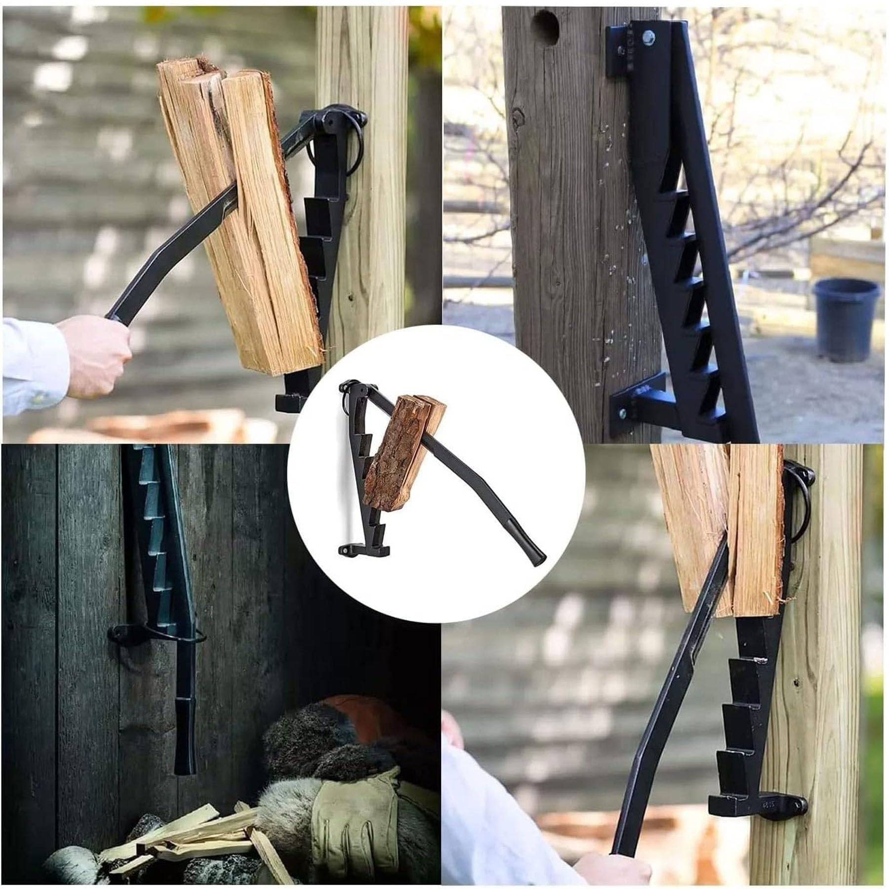 Divisor de Madera Manual, Montado en la Pared, Maquina para Rajar Leña, Divisor de Leña Portátil para Fuego, Astilladora de Leña, Partidor de Troncos para Uso Doméstico y Exterior