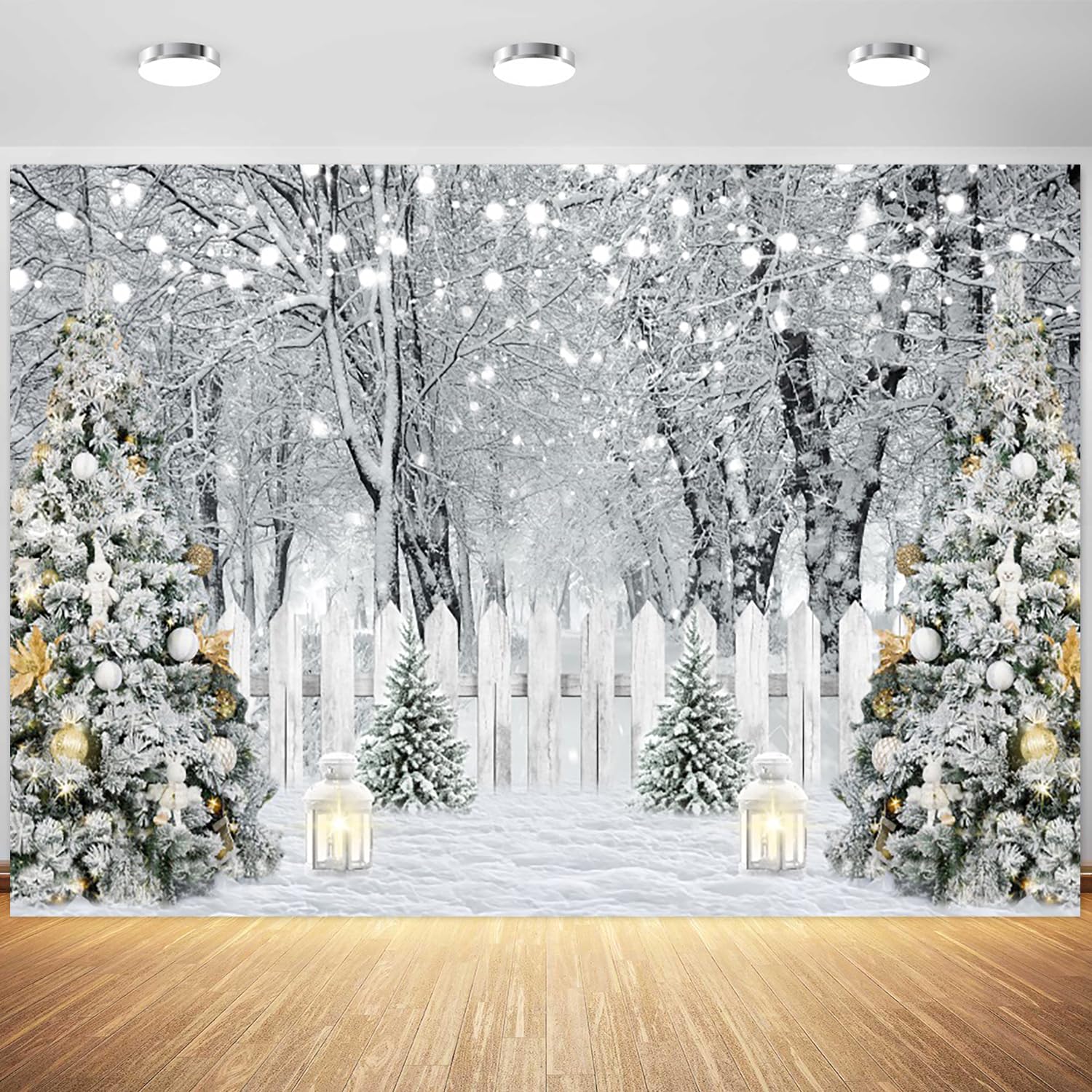 5x4ft Winter Snowy Forest Backdrop Snow Woodland Scene Pine Trees Photography Background Snow Christmas Holiday Party Banner Portraits Decorations