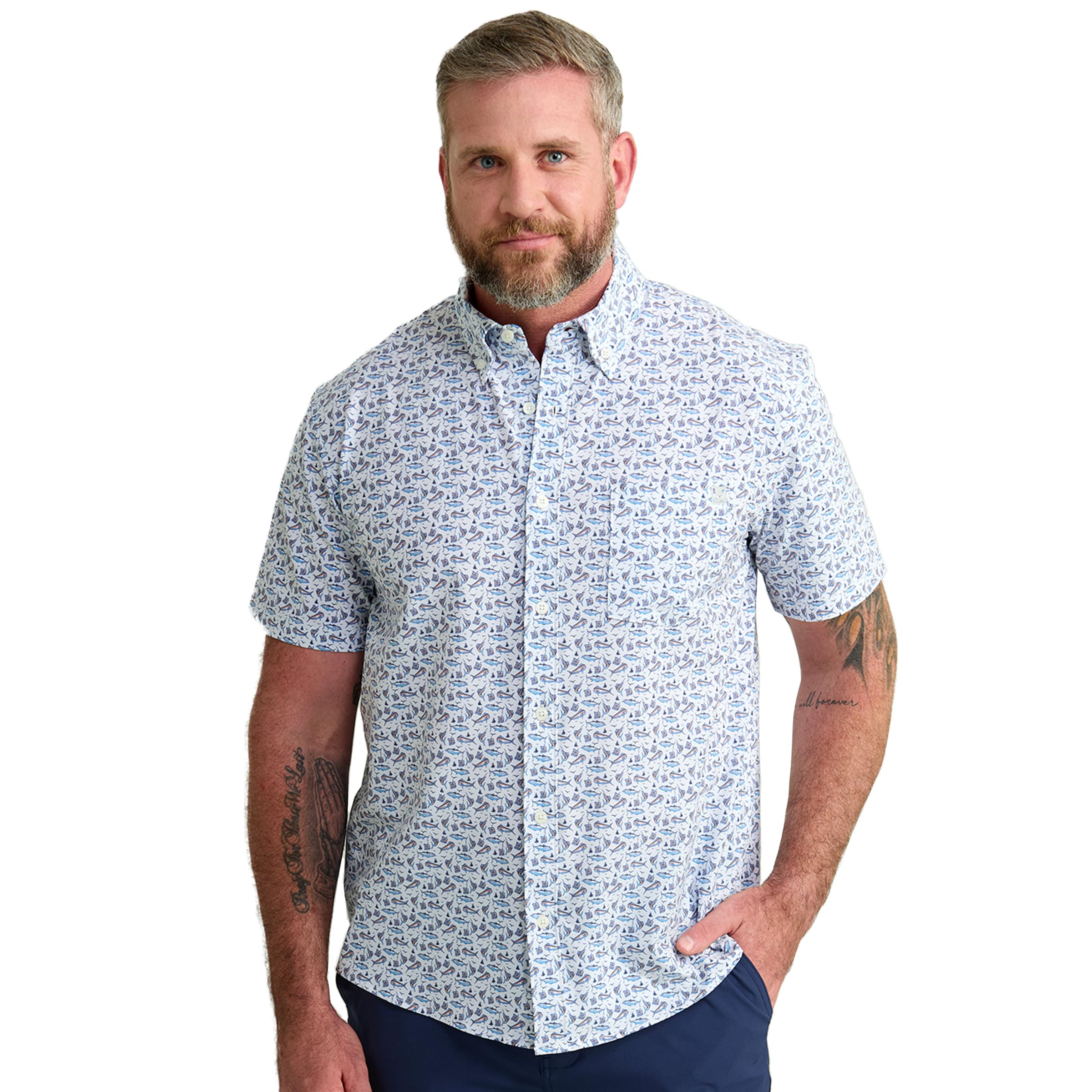 HUK Kona Solid Short Sleeve Fishing Button Down Shirt for Men
