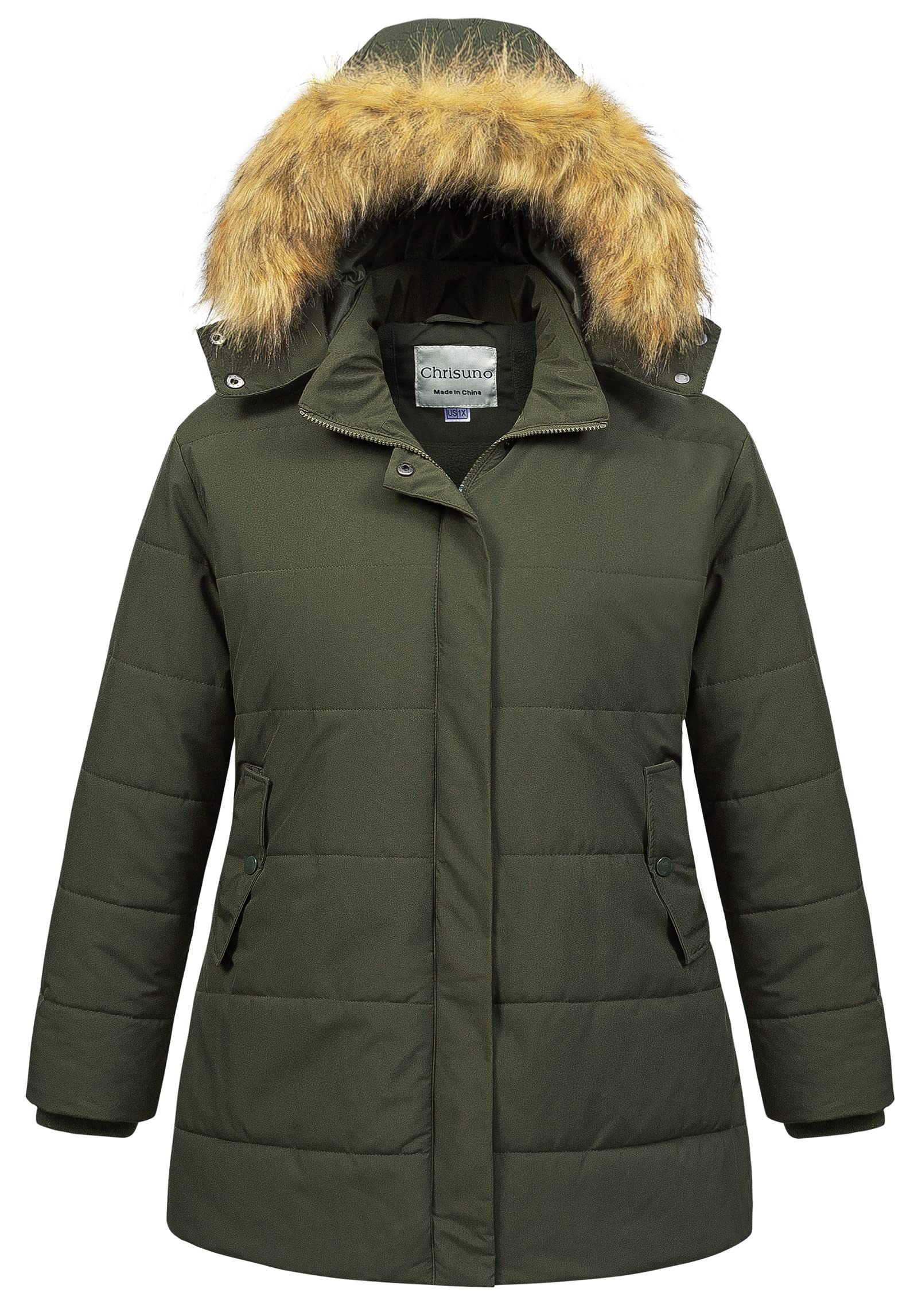 Chrisuno Women's Plus Size Winter Coat Waterproof Long Puffer Jacket Warm Thicken Parka with Removable Fur Hood