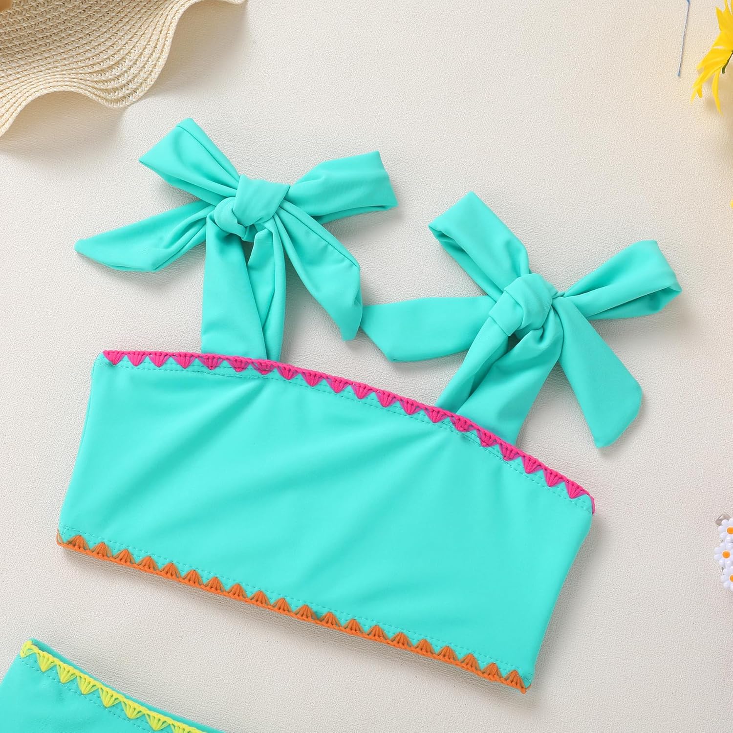 YOUNGER TREE Toddler Baby Girls Swimsuit Two Piece Solid Color Stripe Swimwear Summer Beach Bikini Bathing Suit - Image 5