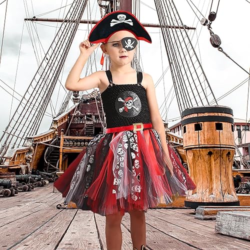 Miniatura 2 de Kit de disfraz de pirata para niñas, vestido de tutú pirata para Halloween, juego de accesorios de pirata para niñas, disfraz de pirata para niños
