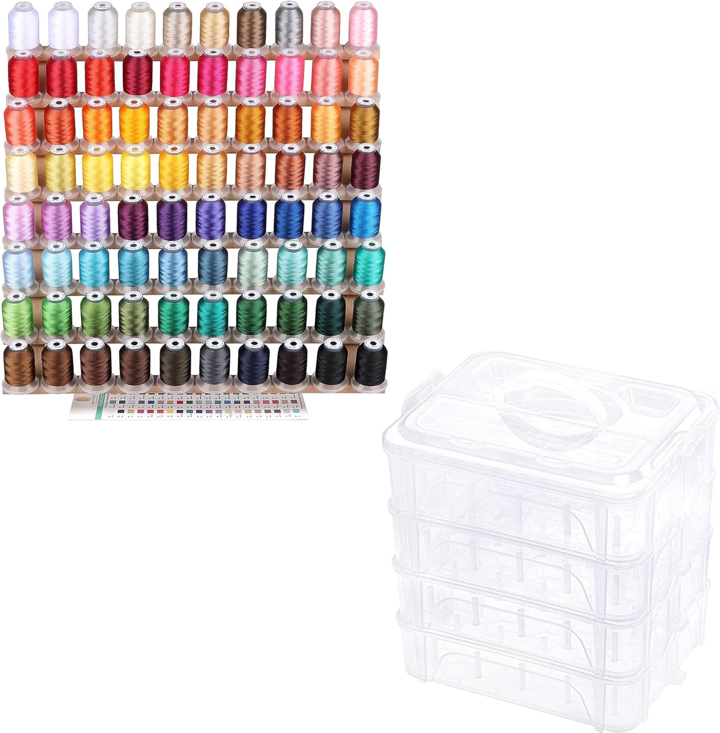 80 Spools Polyester Embroidery Machine Thread 500M + 4 Layers Stackable Clear Storage Box/Organizer for Holding 80 Spools Home Embroidery & Sewing Thread