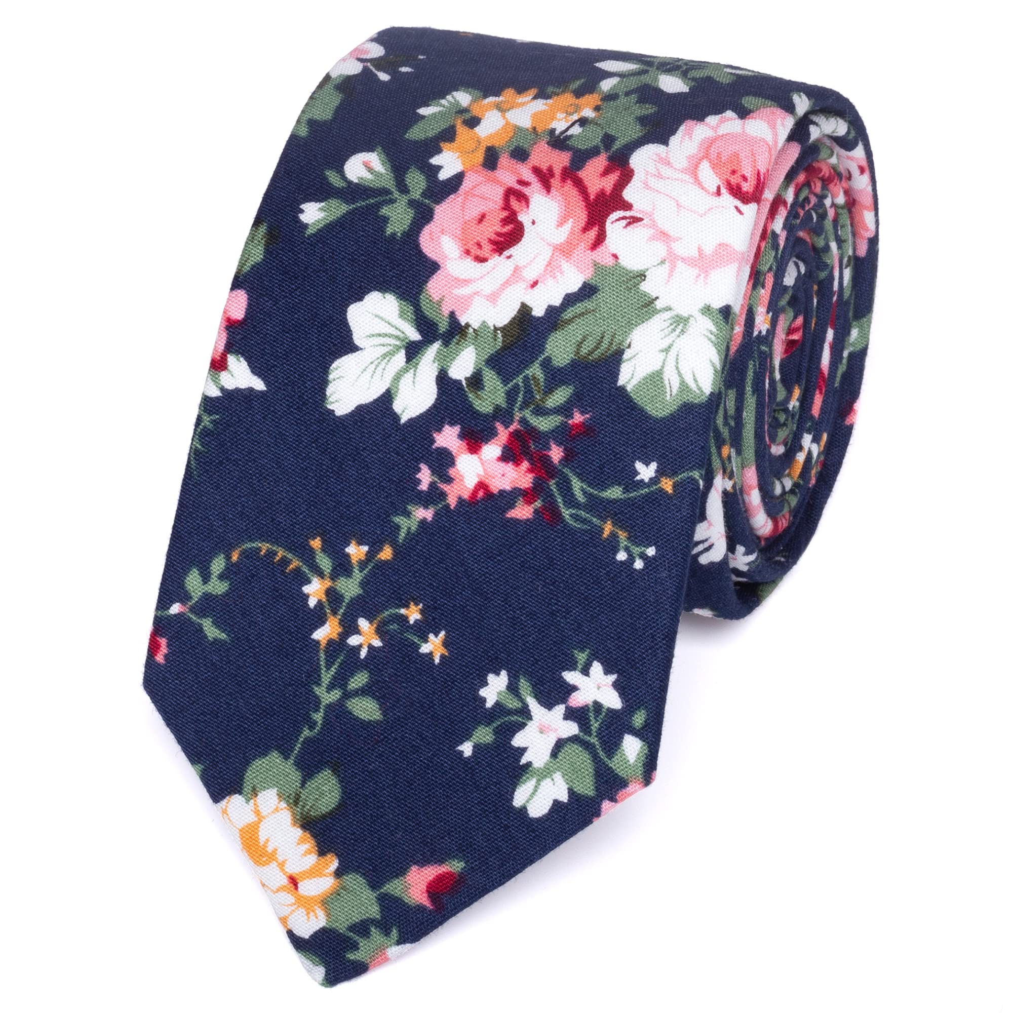 Db Dickie Bow Men's Blue Floral Luxury Cotton Skinny Neck Tie (Blue Floral) - Suitable For Formalwear, Office, Weddings, Parties, Grooms & Grooms Outfits