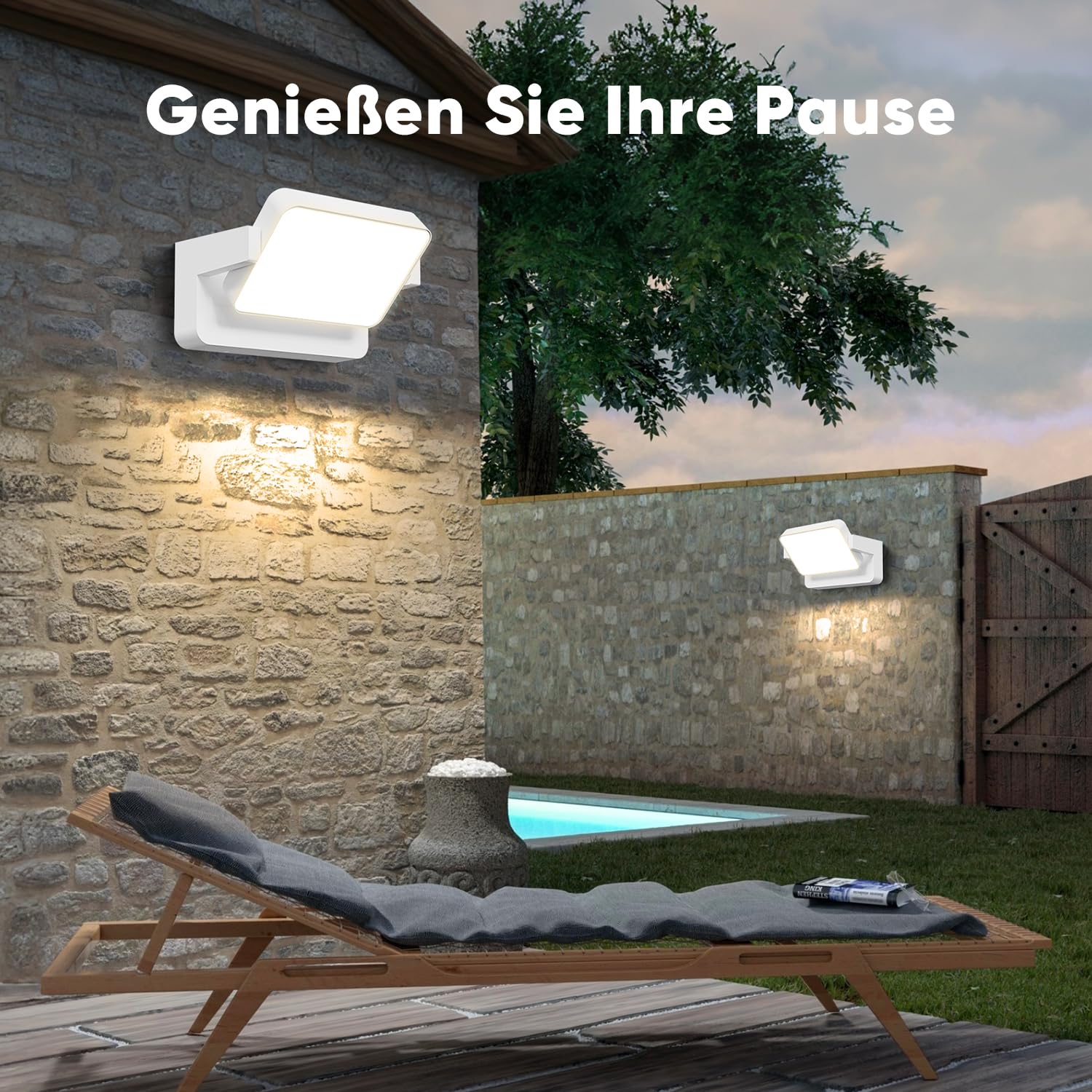 vatato 30W Außenwandleuchte mit Bewegungsmelder, LED Wandleuchte Innen Außen Wandlampe mit Schwenkbar Panel, Wasserdicht IP65 aussenlampe wand, Warmweiß außenleuchte 3000K (Weiß 1 Stück)