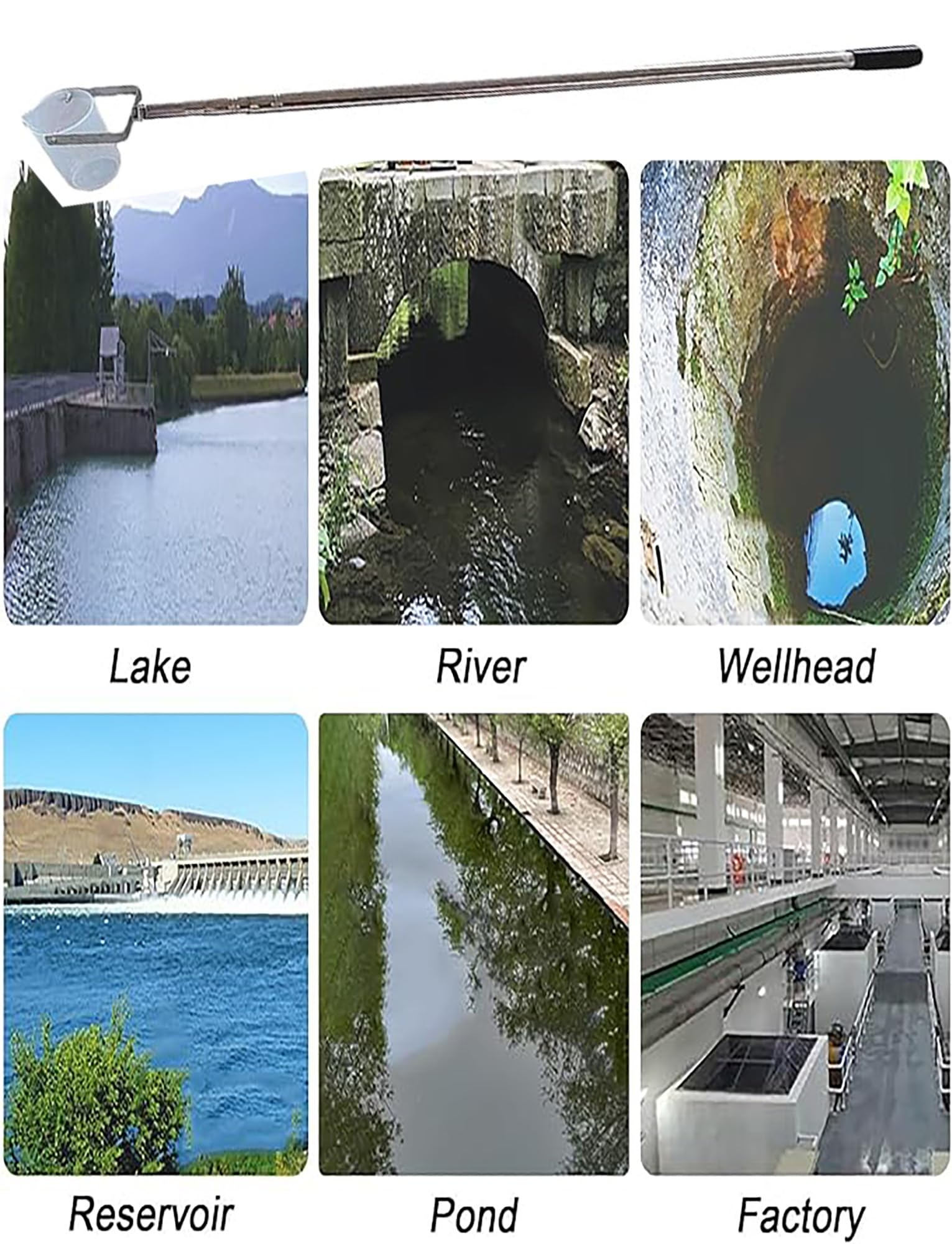 Estensione leggera for il campionamento dell'acqua for la produzione di campionatori d'acqua in acciaio inossidabile su palo, strutture/laboratori/piscine, con tazza graduata(400cm/157in)