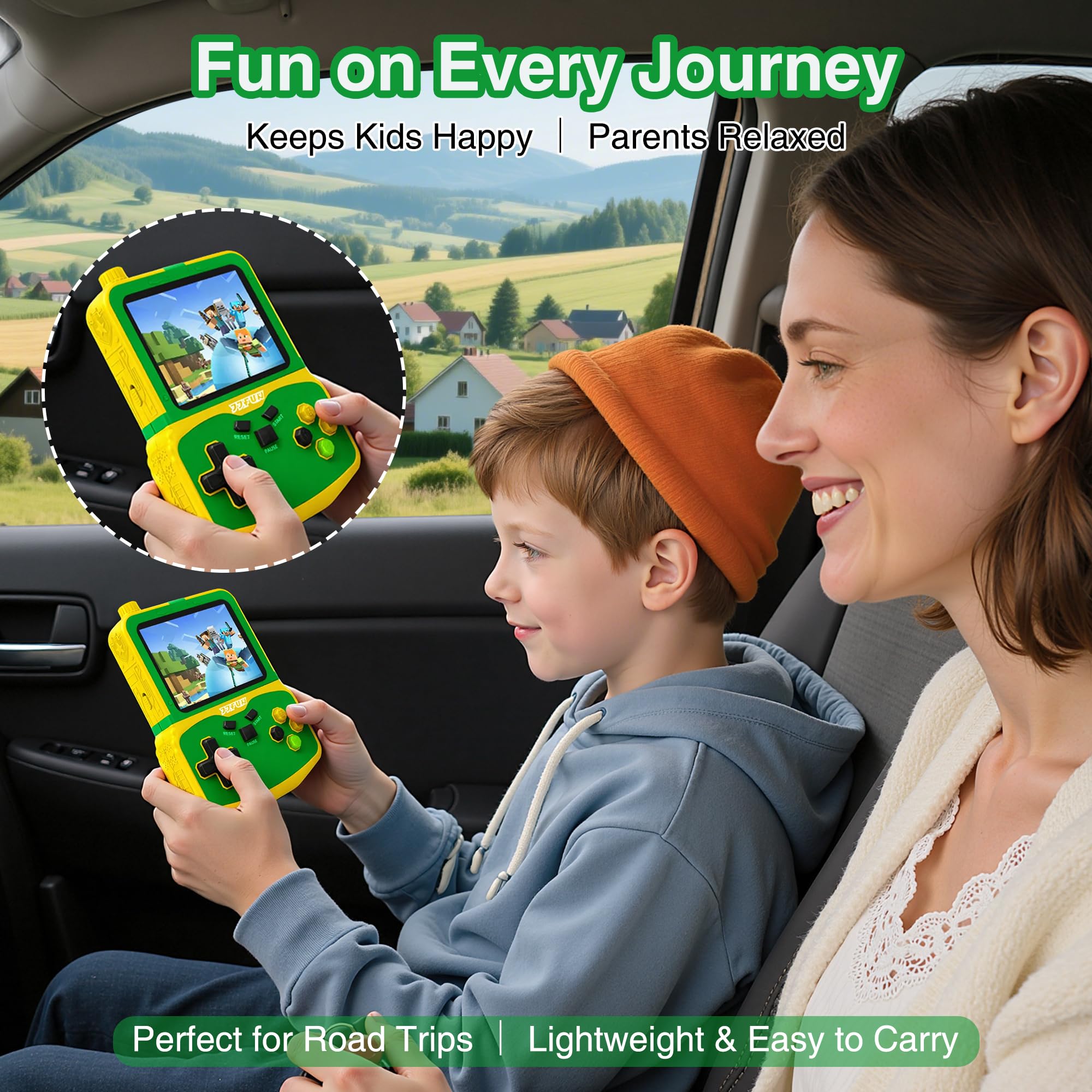 Kids Handheld Video Game Player, 220 Preloaded Classic Games, Portable Plug & Play Retro Game Console with 3.5'' Screen & Rechargeable Battery, No Ads, Mute Function for Travel-Green