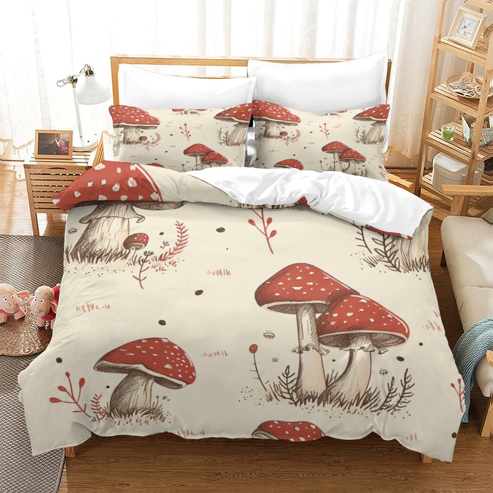 P1S9U7W5Y Vintage Mushroom 3D Printed Duvet Cover Set 3pcs Microfiber Mushroom Bedding Set SuperKing