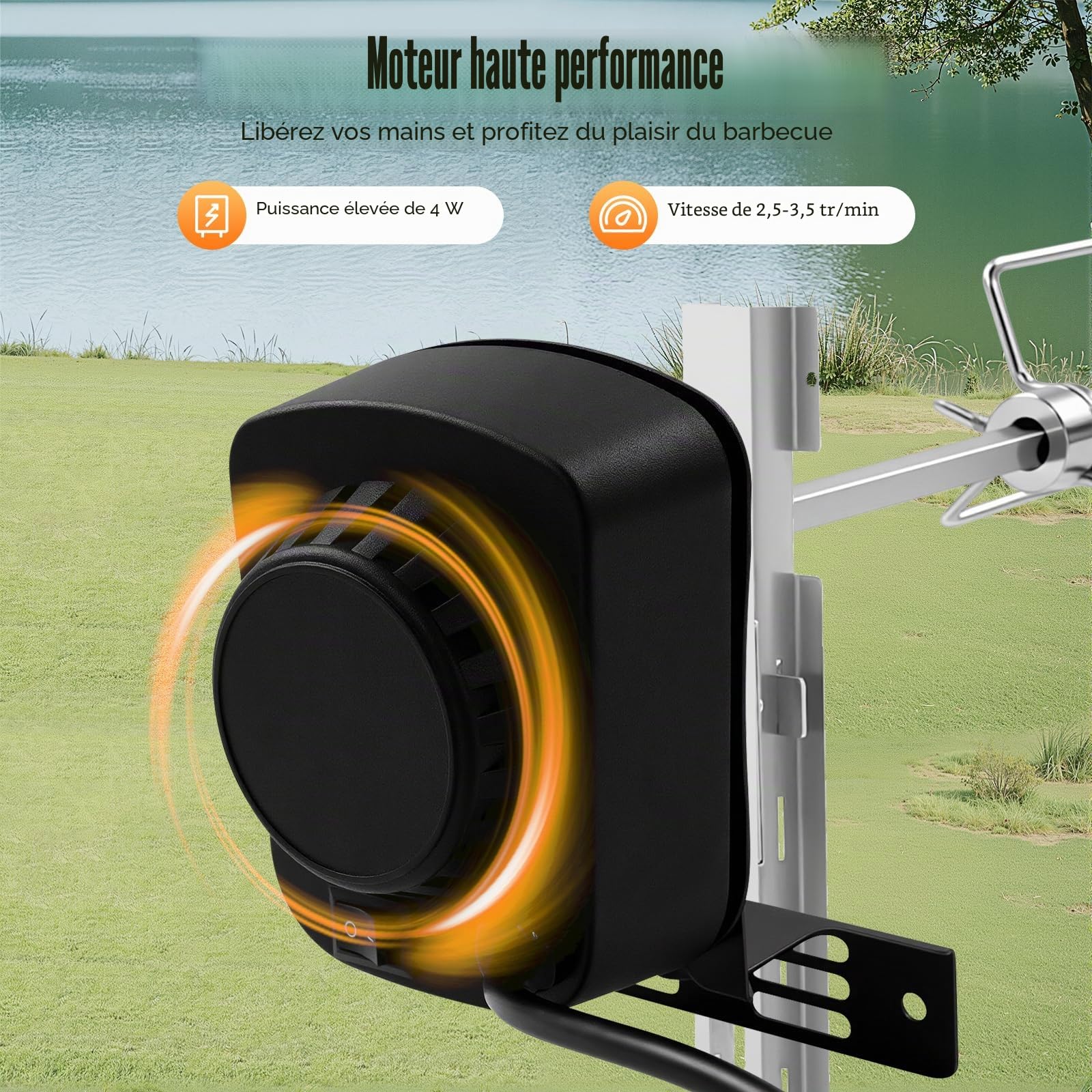 Set de Broche à Griller,220-240v Ensemble Professionnel de Clous de Barbecue en Acier Inoxydable avec 4w Moteur Spinning Tourne Broche,pour Grils à Gaz,Grils à Charbon Bois