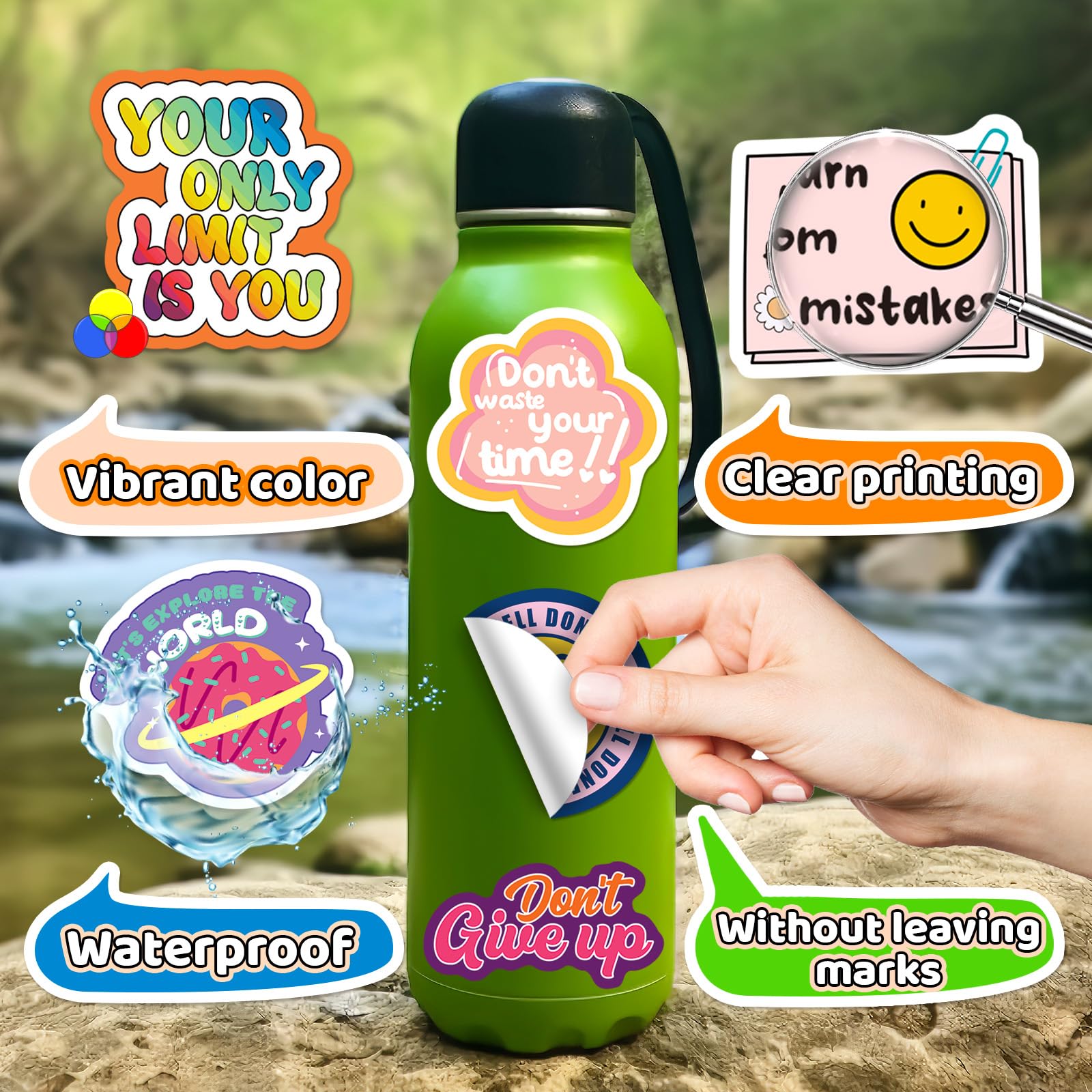 WAKEMOODEI Motivierende Aufkleber für Kinder und Erwachsene, inspirierende Vinyl-Aufkleber, positive Bestätigung, Aufkleber für Wasserflasche, Tagebuch, Laptop, Klassenzimmer, Dekoration, Anreize