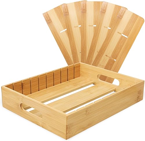 Miniatura 6 de RoyalHouse Organizador de tapa de contenedor de alimentos de bambú con divisores ajustables, caja para almacenamiento y organización de cocina