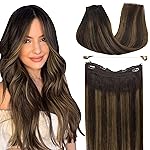 GOO GOO Wire Hair Extensions Human Hair, 2/6/2 Dark Brown with Chestnut Brown Balayage 18inch 95g, Invisible Wire Hair Extensions with Transparent, Seamless Fish Line Hairpiece