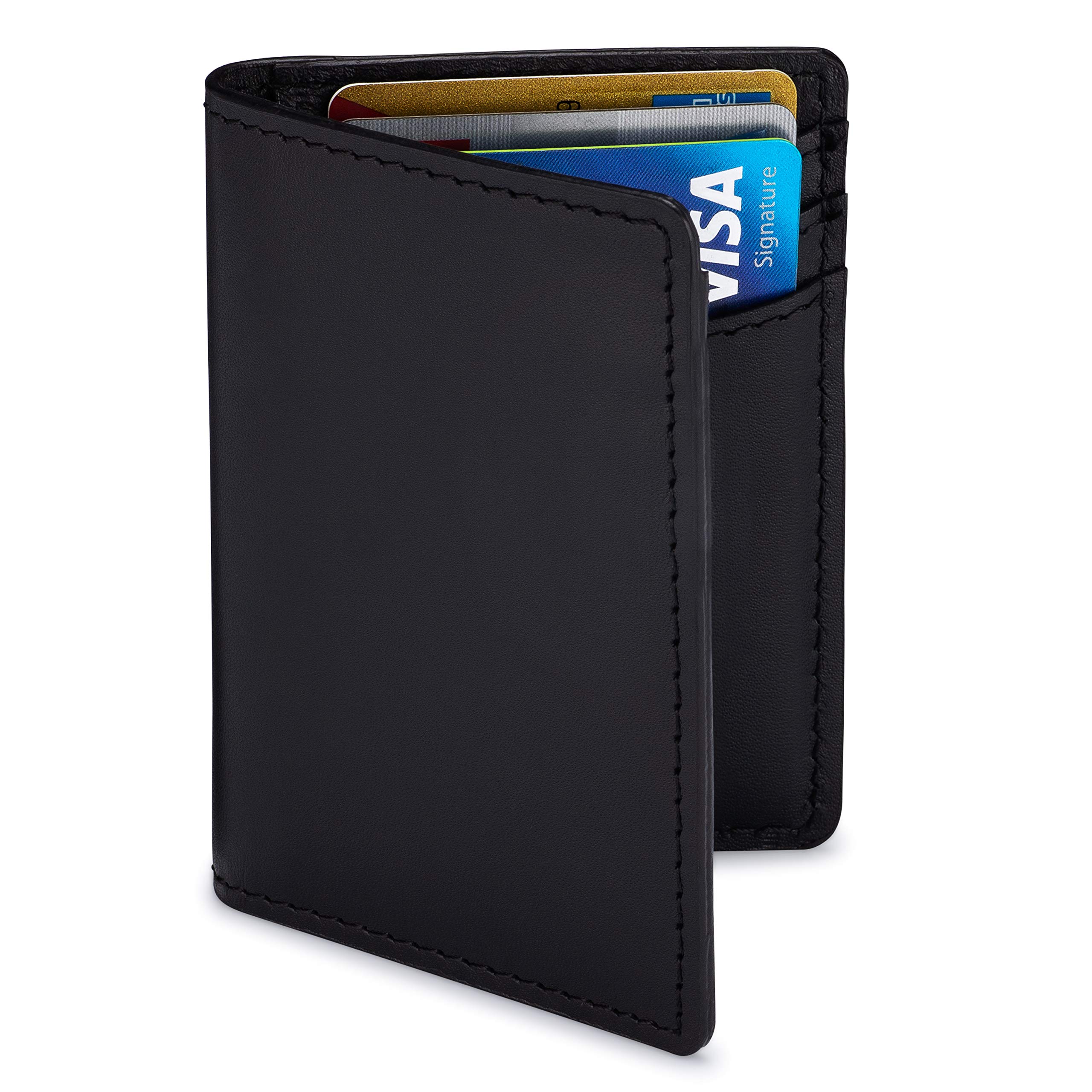 Premium Leather Credit Card Holder Wallet for Men | Slim RFID Blocking Wallet, Black and Gray