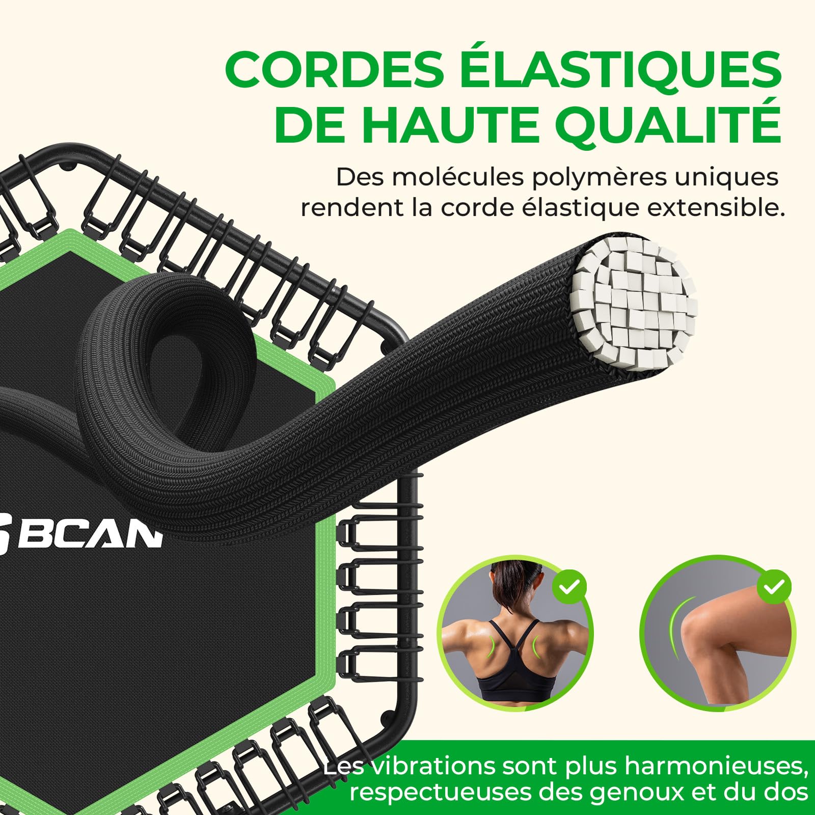 Trampoline d'intérieur BCAN Fitness, diamètre Ø 102/122/130 cm, Mini Trampoline à élastiques/Ressorts, Convient aux Adultes jusqu'à 204/250 kg, avec poignées réglables, Silencieux.