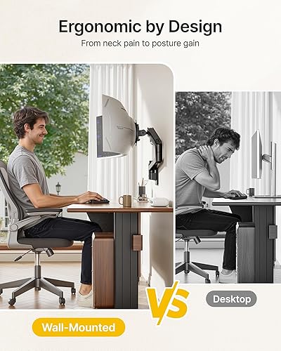 Miniatura 6 de monTEK Soporte de pared para monitor para pantallas ultraanchas de 17-57" hasta 59.4 libras, brazo de monitor de resorte de gas de aluminio de alta