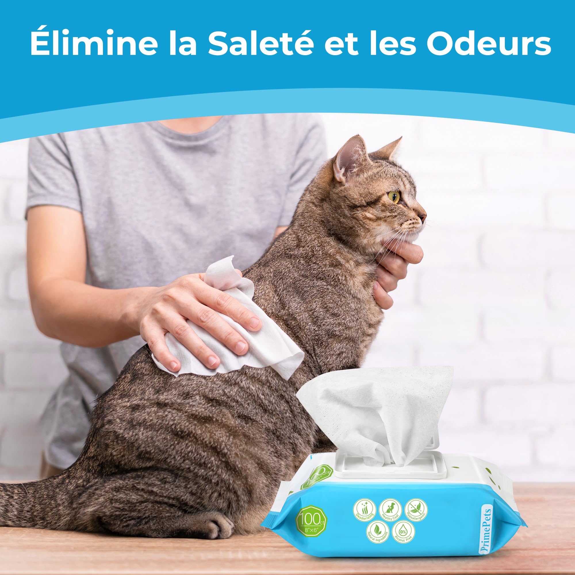 PrimePets Lingette Chien 600 Lingettes Nettoyantes pour Chiens Chats Animaux Domestique, Lot de 6 pour Nettoie Pattes Yeux Oreilles sans Parfum
