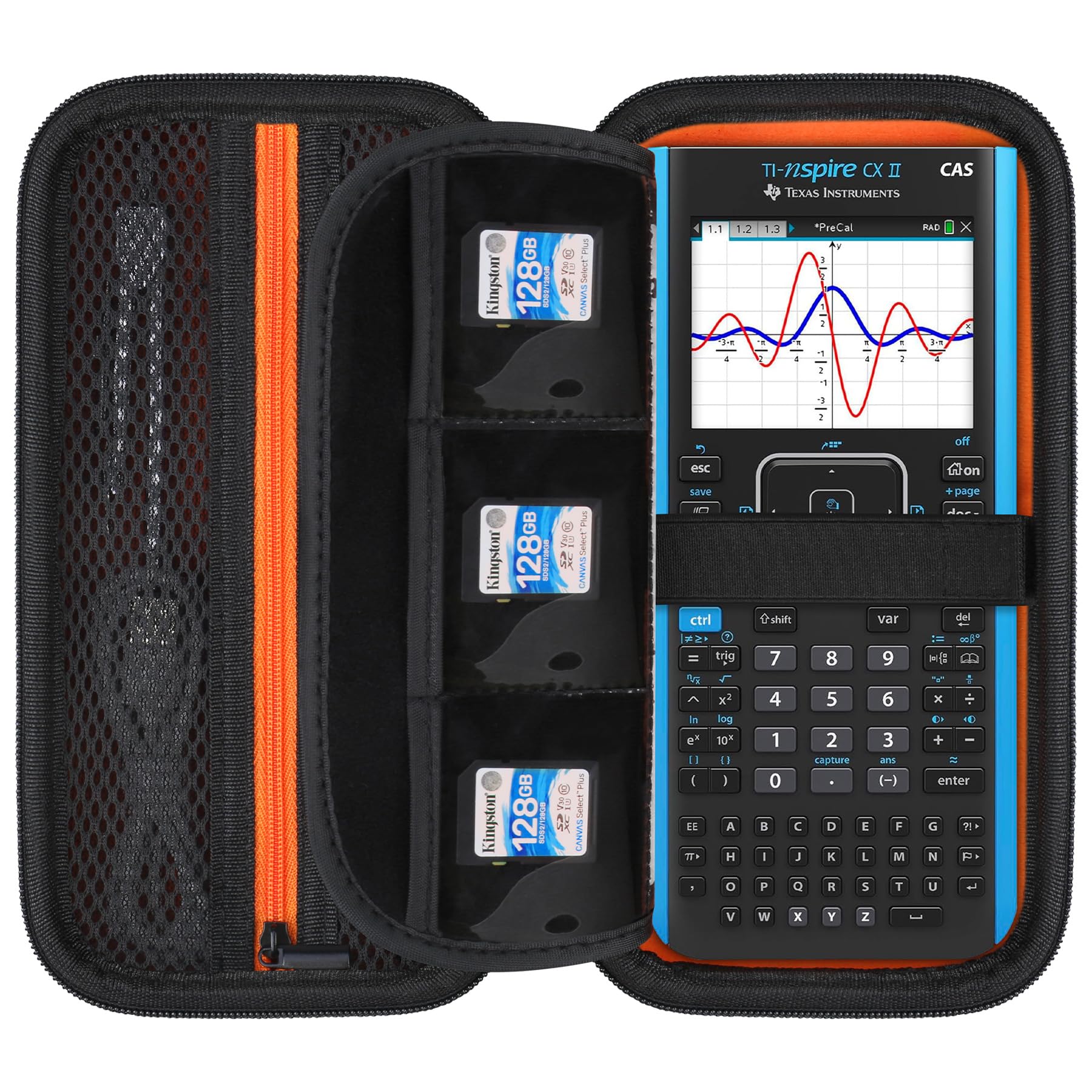 Elonbo Carrying Case for Texas Instruments TI-Nspire CX II CAS/CX II/CX/CX CAS Color Graphing Calculator, Extra Zipped Pocket Fits USB Cables and