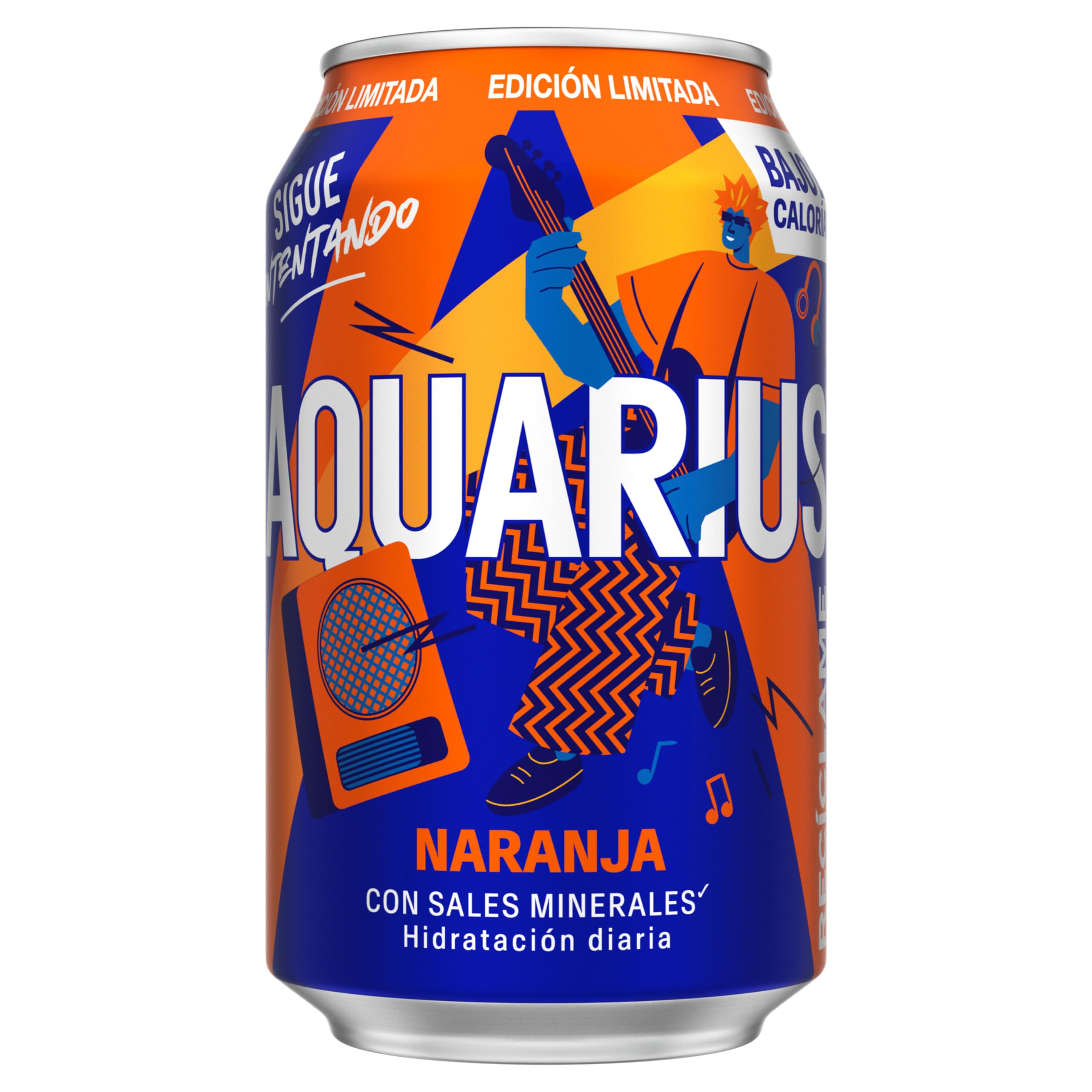 Aquarius Naranja, Bebida Hidratante con Sales Minerales, Baja en Calorías - Pack 9 Latas, 330 ml